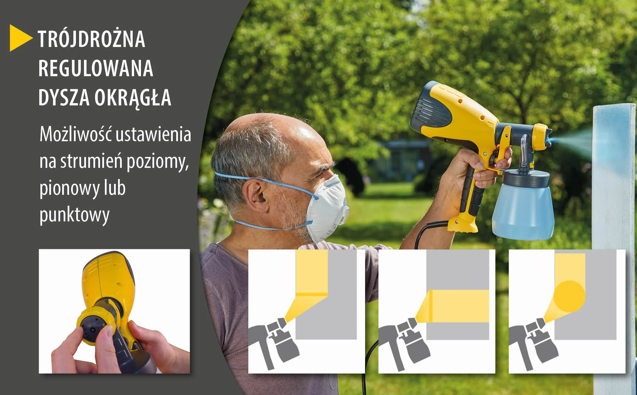 WAGNER spryskiwacz do farby W 100 do lakierów, lazurów w pomieszczeniach i na zewnątrz, 5 m²-12 min, pojemnik 800 ml, 280 W czarno-żółty