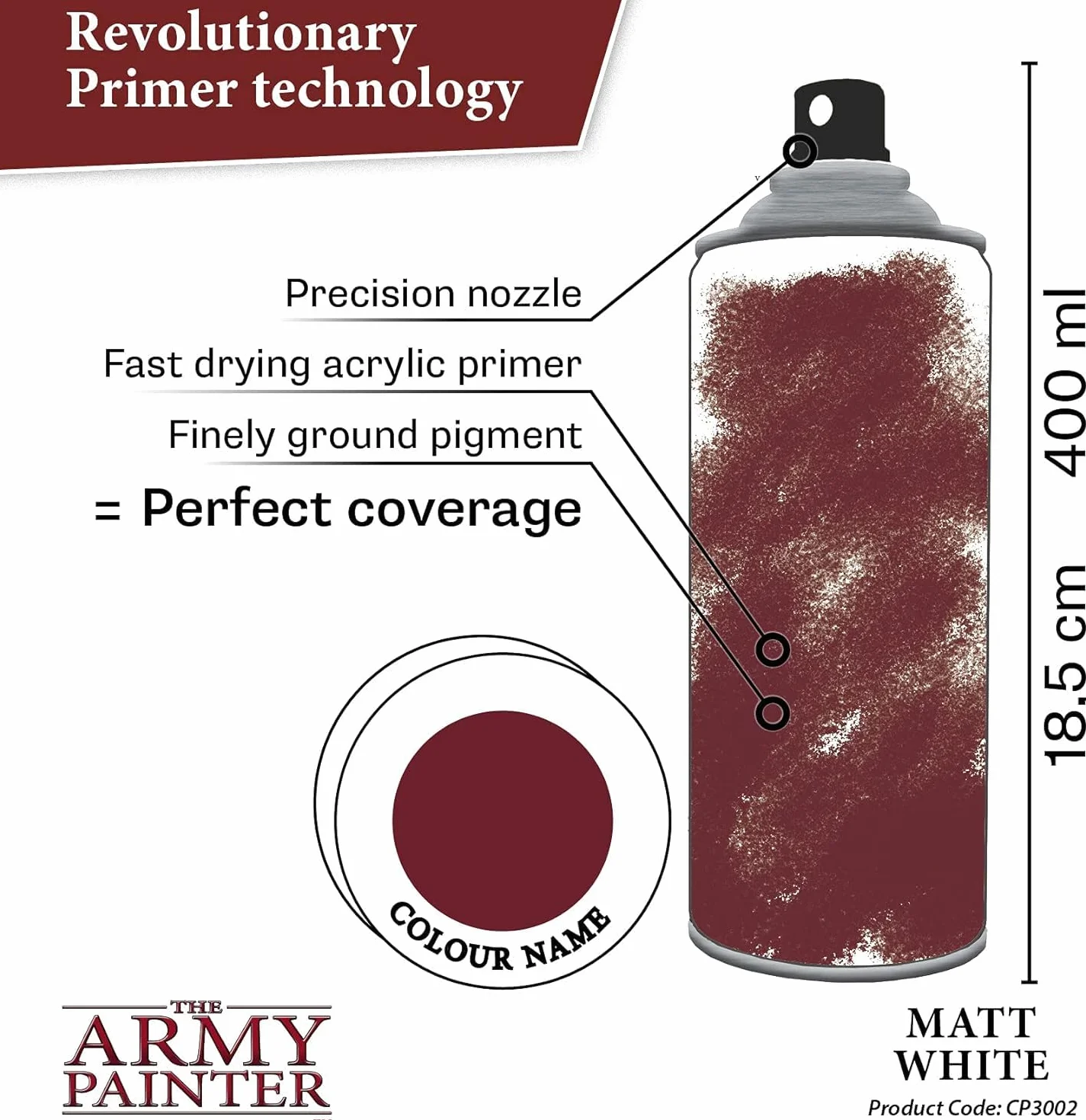 The Army Painter, Colour Primer Matt White, 400 ml spray akrylowy | Podkład matowy biały do malowania figurek Warhammer i Dungeons and Dragons