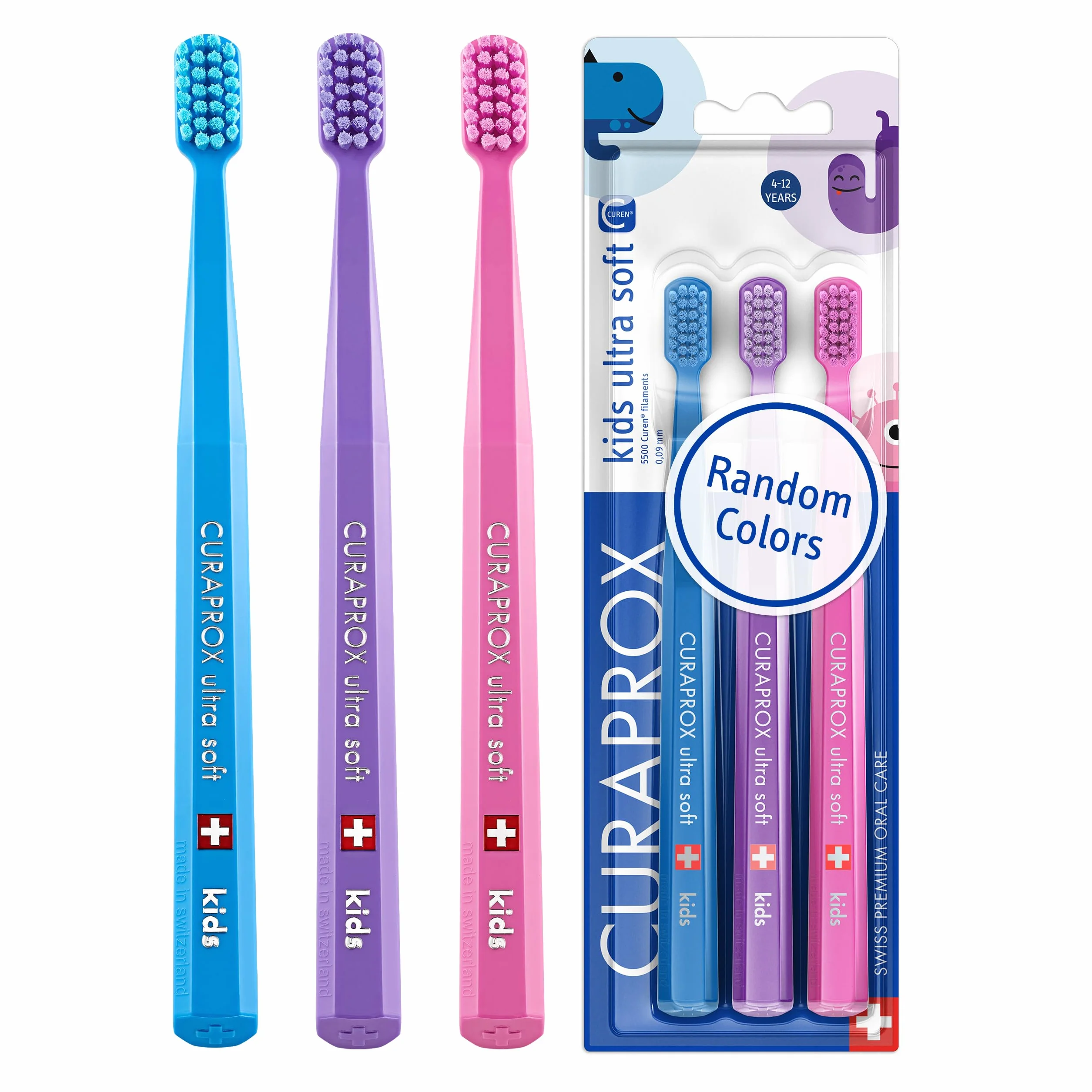 Curaprox Szczoteczka Do Zębów Dla Dzieci, Blister Trzypakowy, Międzynarodowy (losowy) / Made in Switzerland