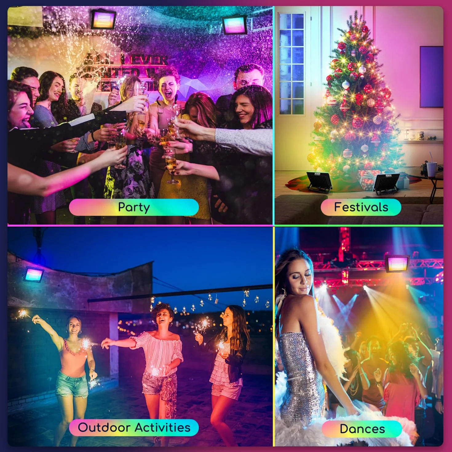Aigostar Reflektor LED do użytku zewnętrznego 50W, RGB, Pilotem Zdalnego Sterowania, 6 Trybów Stroboskopowych, Tryb DIY, Timer, Ściemnialny, Reflektor z Wtyczką, IP65 Wodoodporny do Ogrodu, Przyjęć