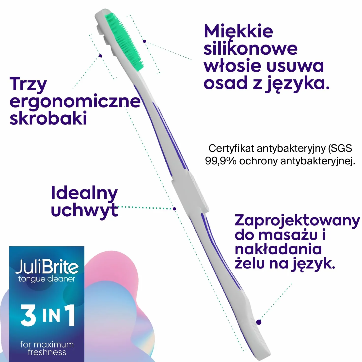 Zestaw do czyszczenia języka | 1 Żel do czyszczenia języka (50 ml) + 1 Szczoteczka do czyszczenia języka | Pomaga w walce z nieświeżym oddechem (halitoza) | Biały język | Świeży oddech