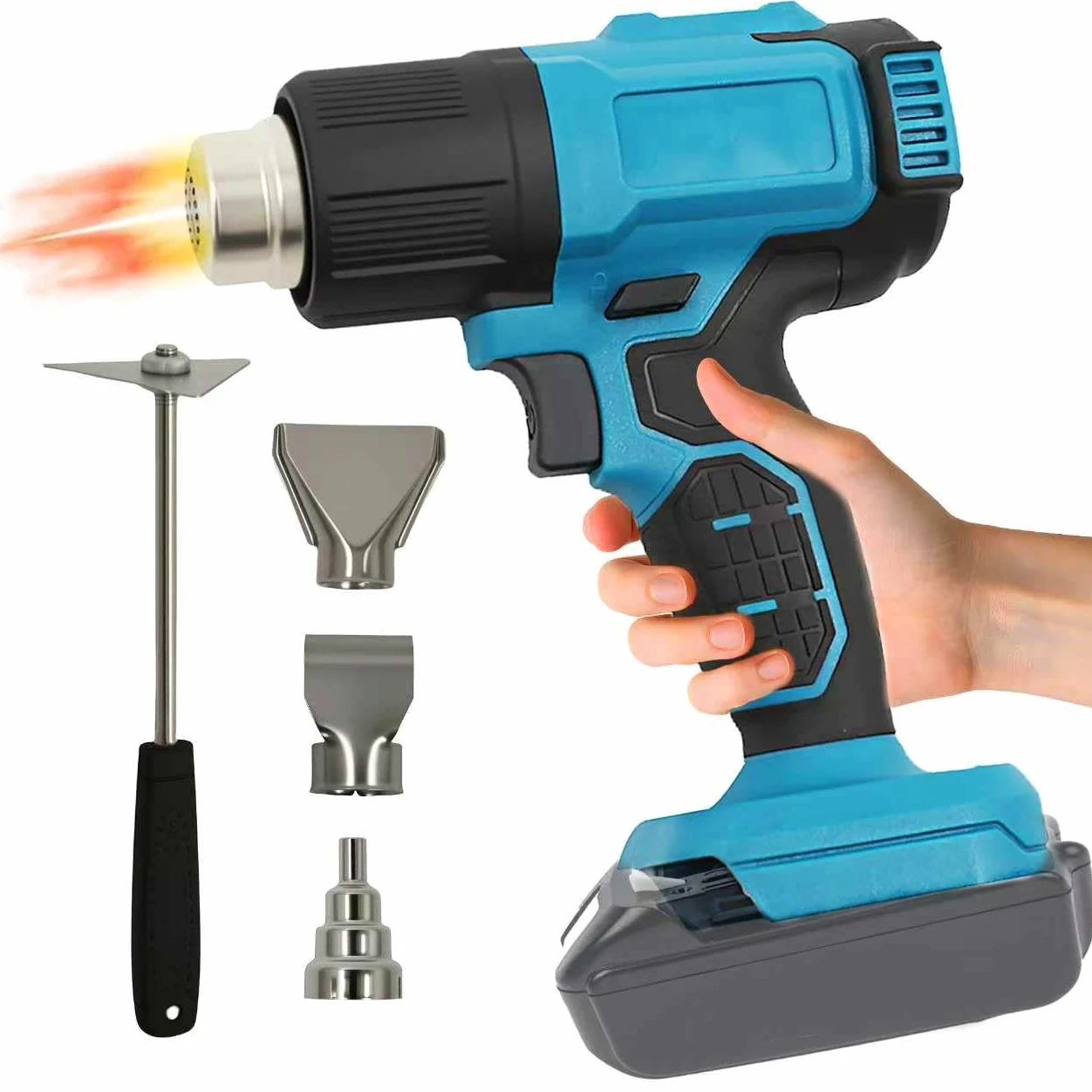 Bezprzewodowy pistolet na gorące powietrze 350 W – kompatybilny z akumulatorem Ma-kit 18 V, dmuchawa gorącego powietrza do prac domowych, w zestawie 3 dysze i skrobak, bez akumulatora