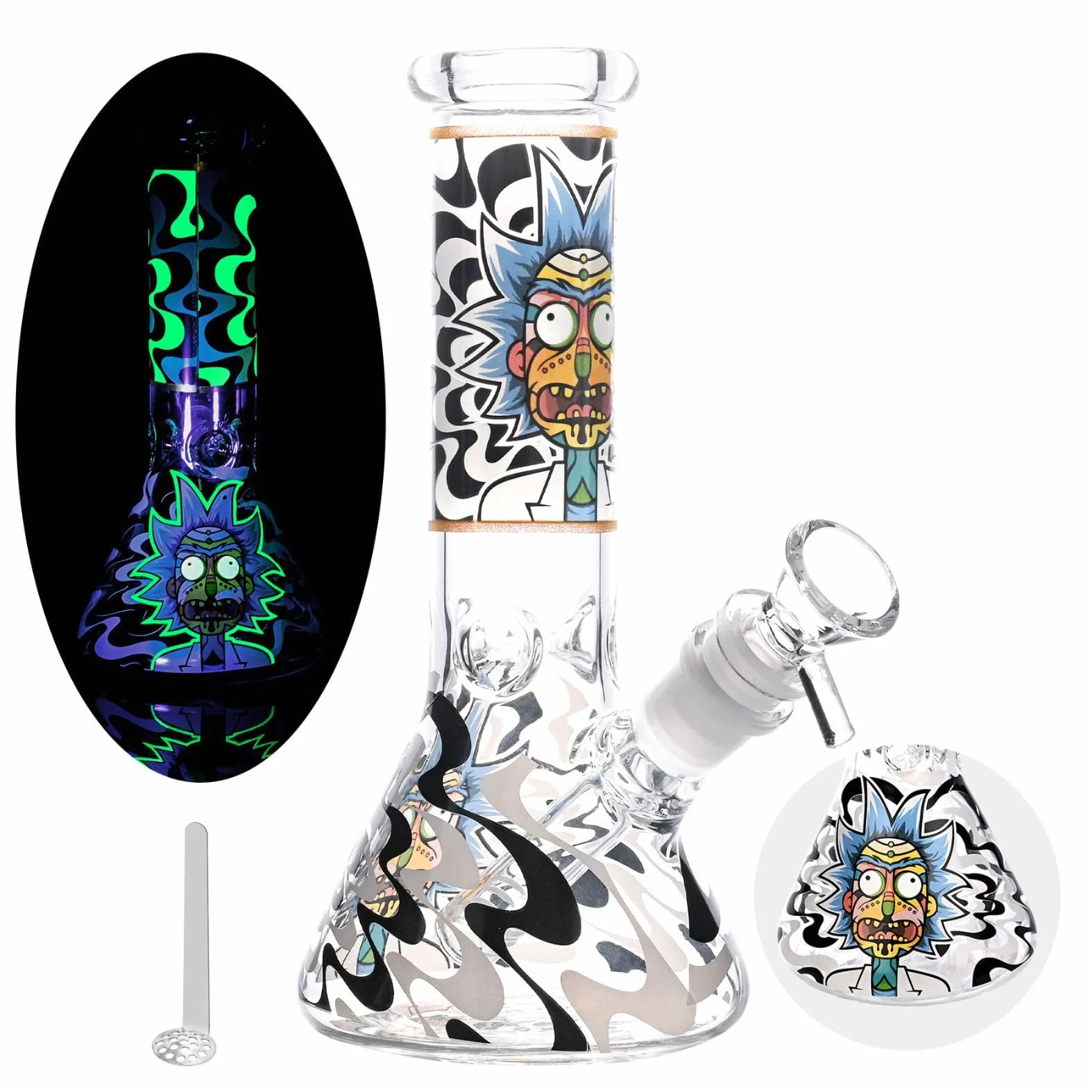 20 cm Masenyee świecące szkło bong z miską i sitkiem 14,5 mm, szkło bong, wytrzymałe i grube bong, kompaktowe do przenoszenia, fajka wodna Chillum (Jade White)