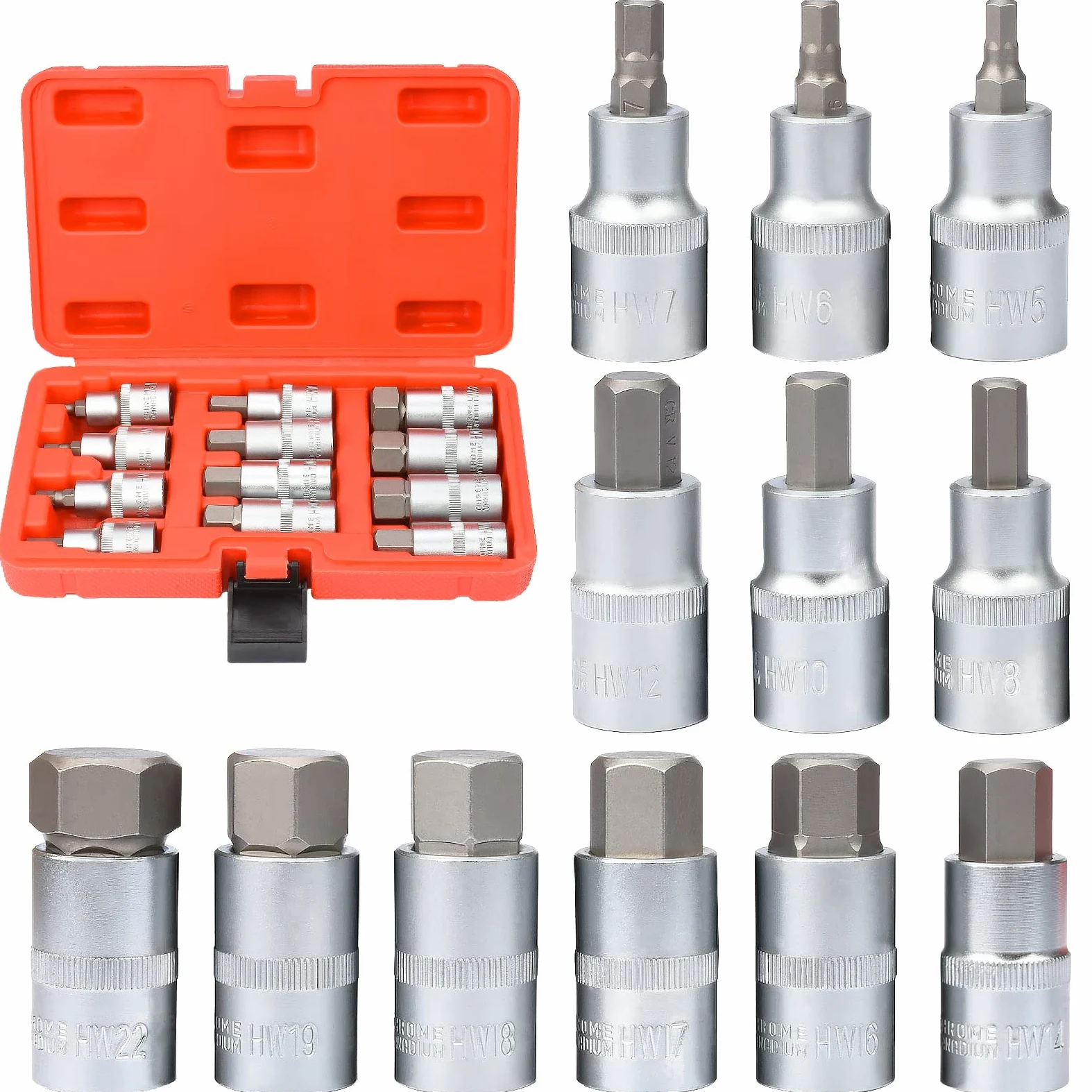 Bity śrubokrętowe, 12 szt. - adapter do gniazda wewnętrzny sześciokątny 5 - 22 mm
