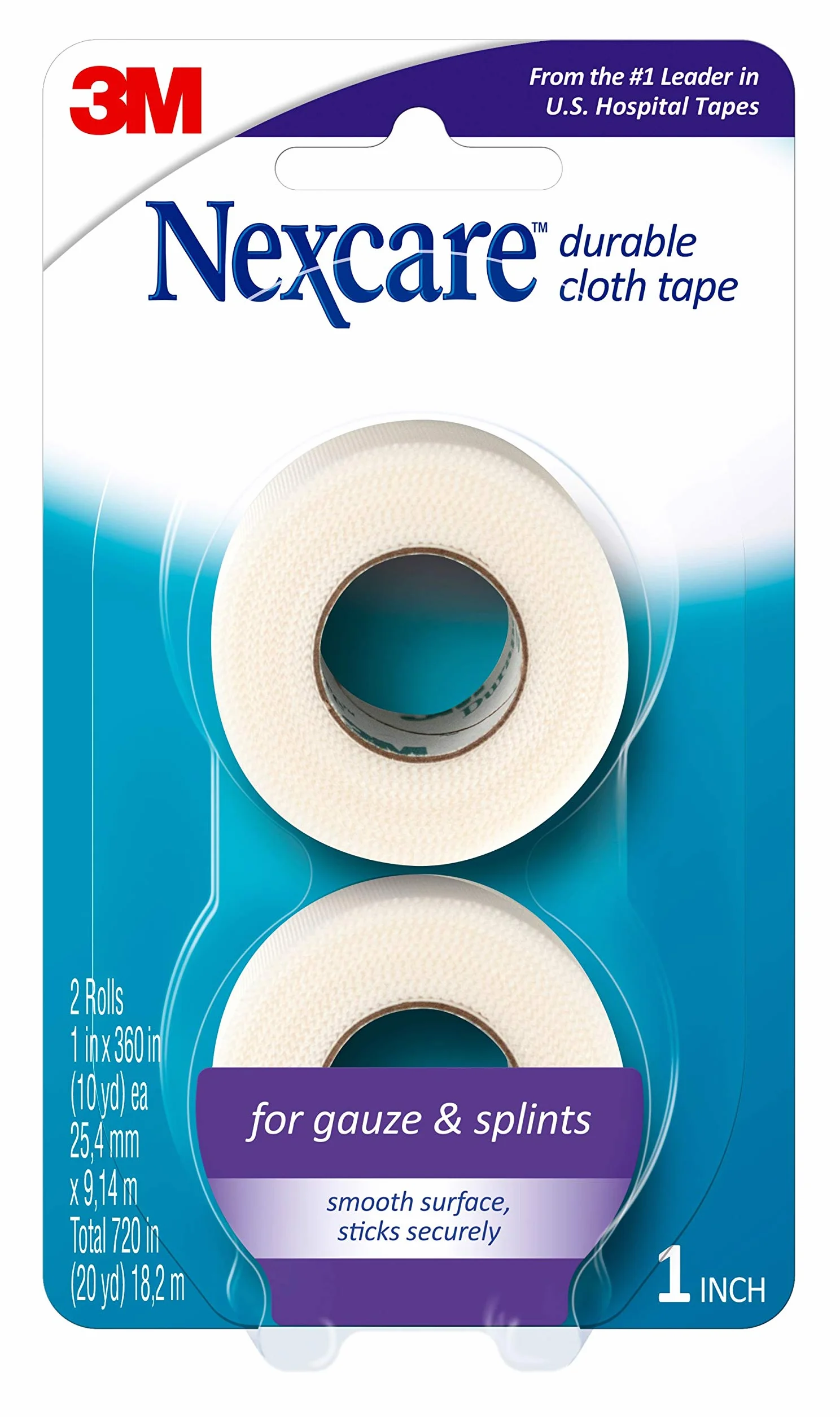 Nexcare Durapore wytrzymała taśma materiałowa 3,5 cm x 10 jardów, 2 ea