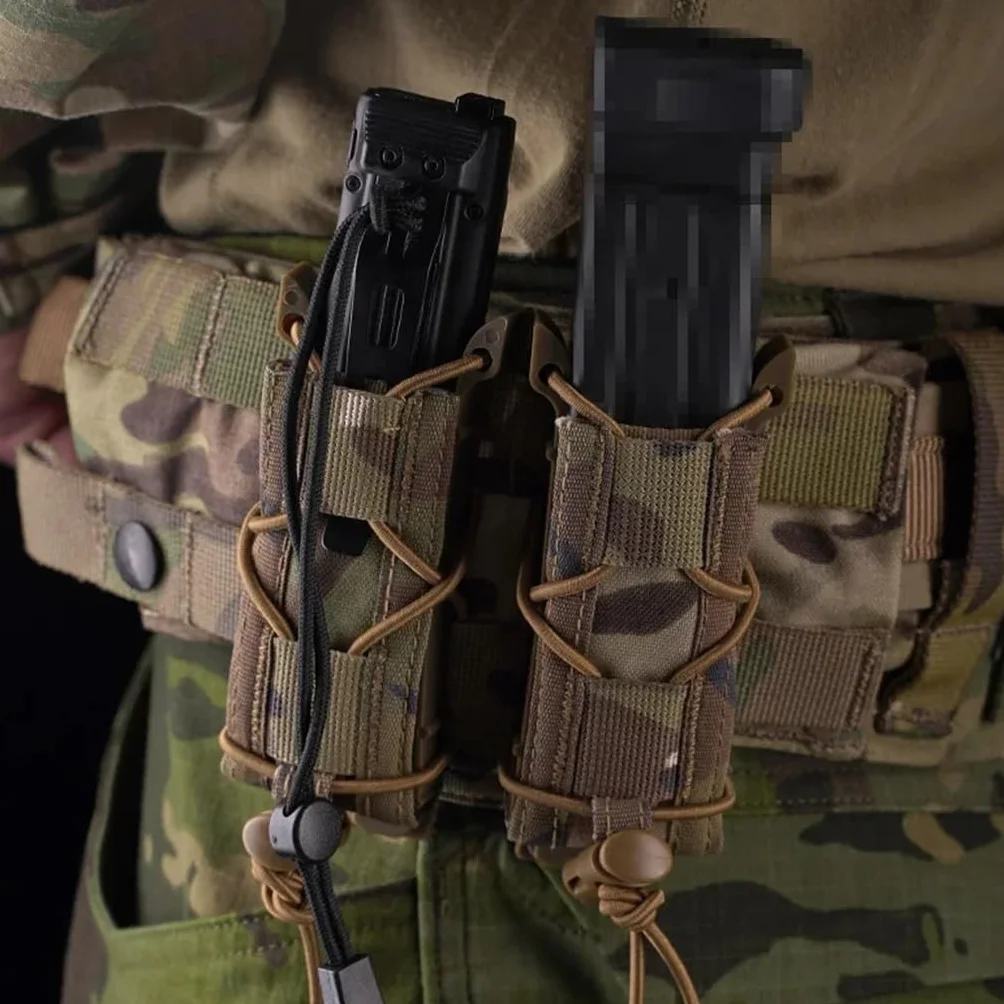 Tatical 9MM 1911 Kabura Na Magazynek Uniwersalny Montowany Na Pasku Bungee Retention Airsoft Podwójny Pistolet MAG Etui MOLLE Podwójny Stos (Color : BK)