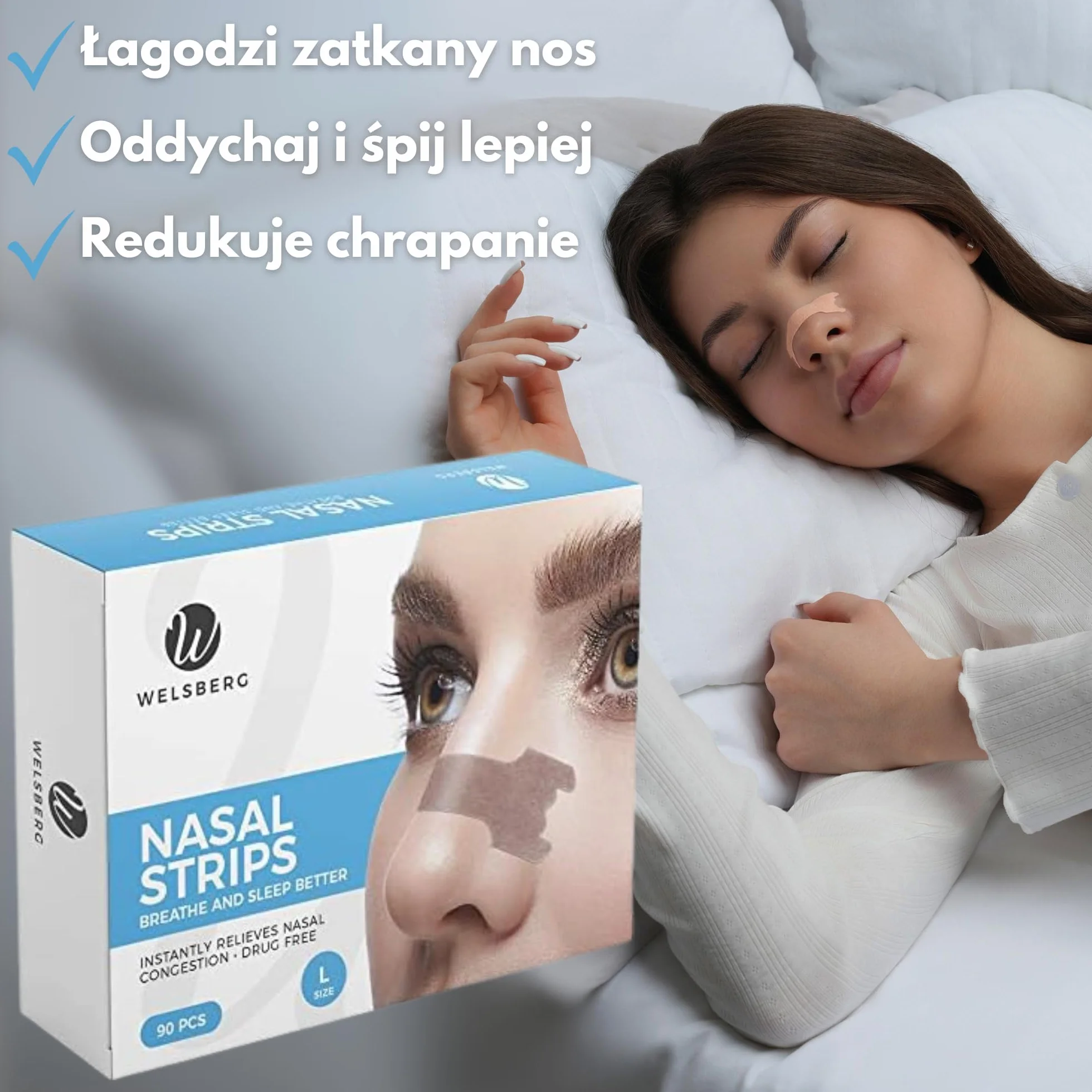 Plastry na Nos Przeciw Chrapaniu 90 sztuk Rozmiar L 66x19 mm