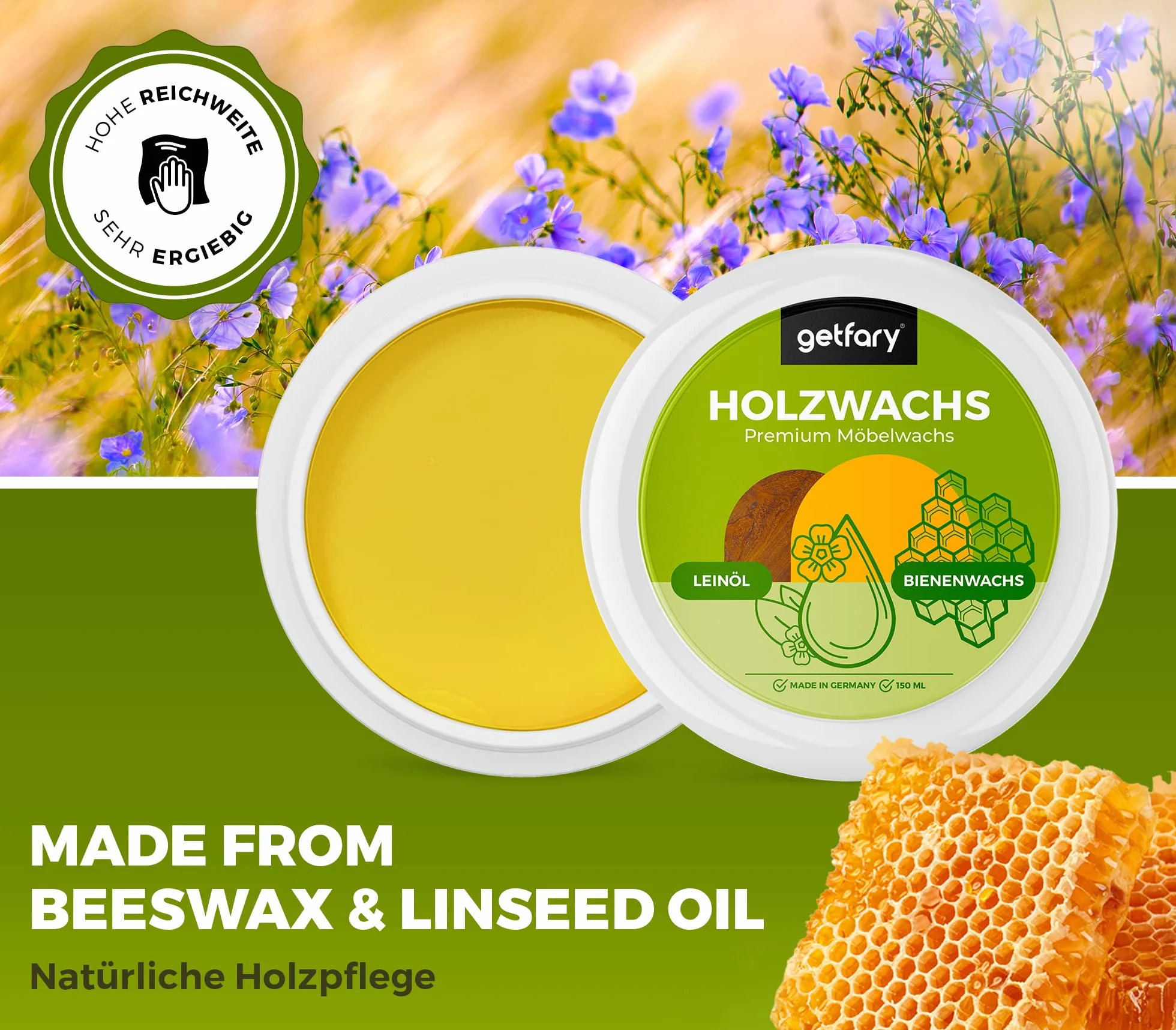 Naturalny wosk do drewna, bezbarwny z wosku pszczelego i oleju lnianego – pielęgnacja drewna premium do użytku wewnątrz i na zewnątrz
