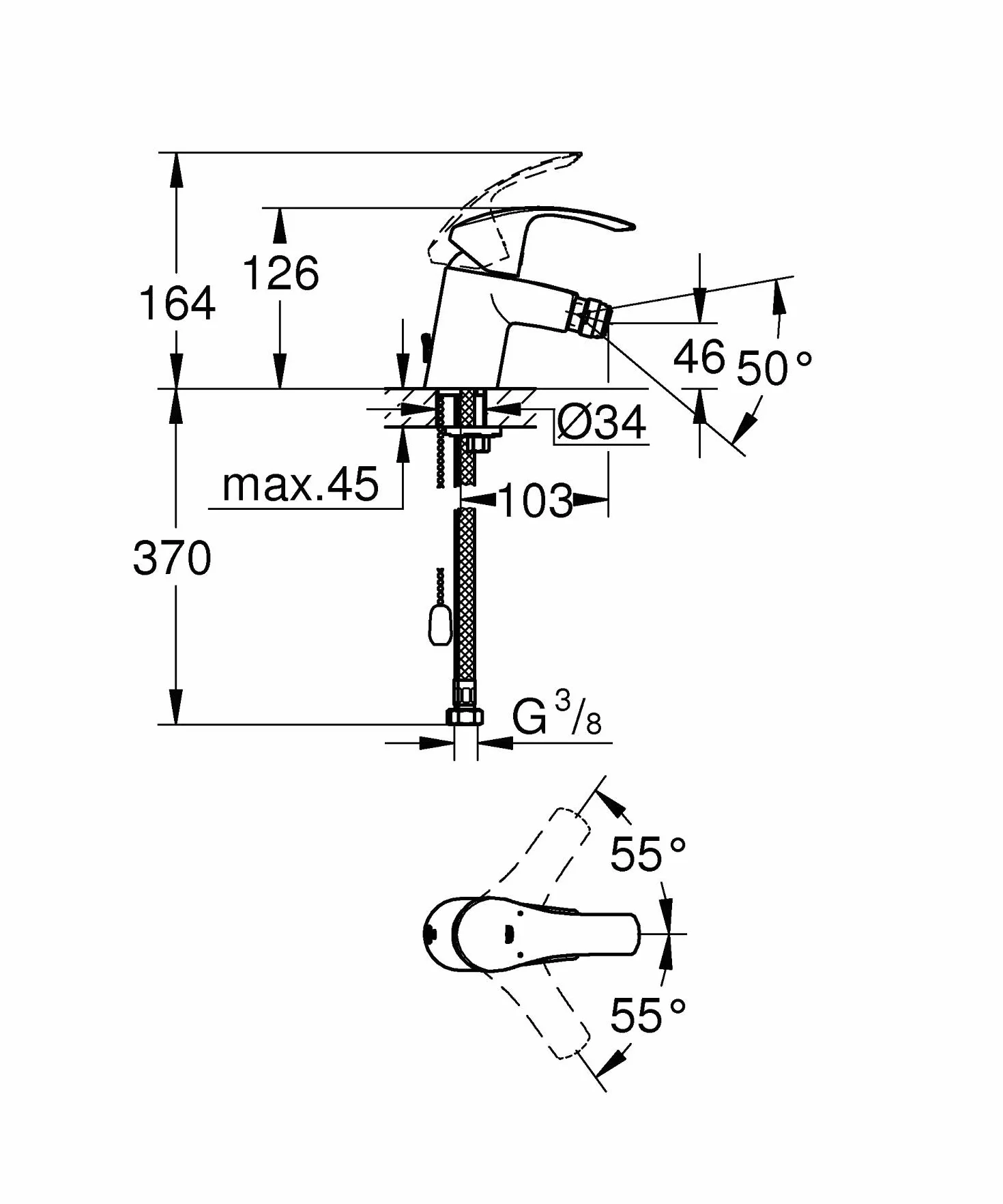 GROHE Eurosmart Jednouchwytowa bateria bidetowa, DN 15 Rozmiar S