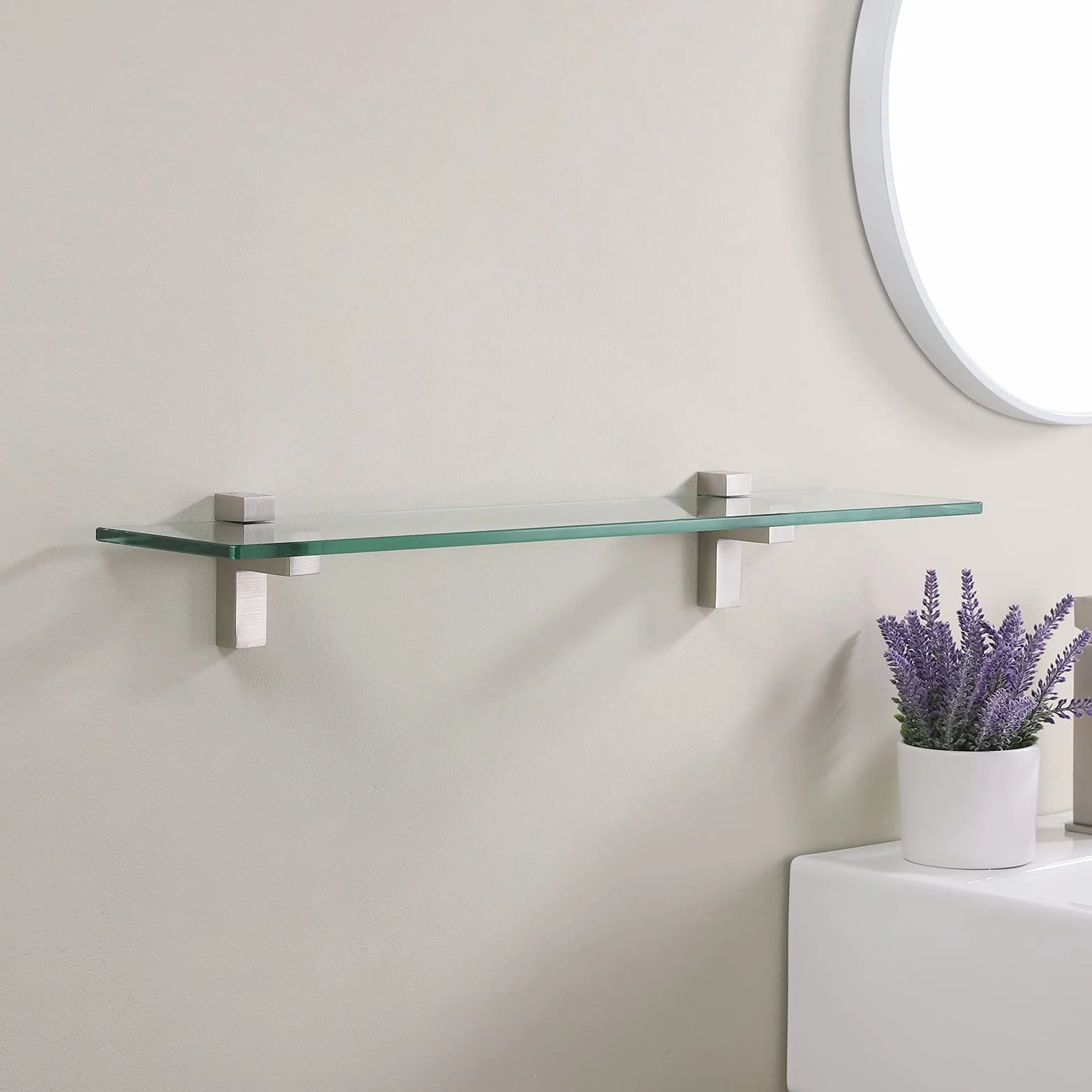 KES Półka ze szkła hartowanego 60 cm półka łazienkowa montowana na ścianie 8 mm bardzo gruby prostokątny wspornik ze szczotkowanego niklu, BGS3201S60-2