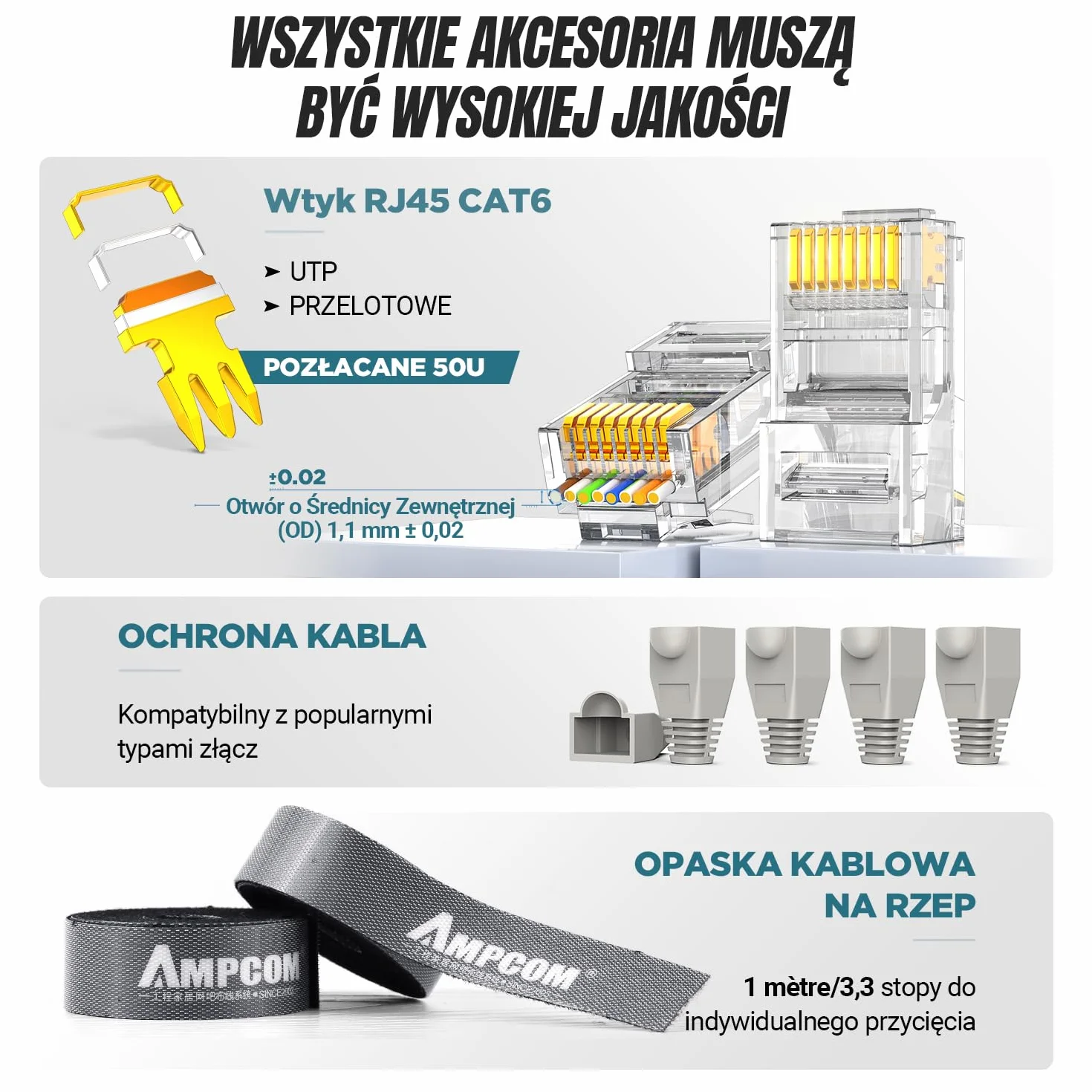AMPCOM Zestaw narzędzi do zaciskania Ethernet 10 w 1, zestaw sieciowy RJ45/RJ11 z testerem RJ45 do złączy Cat6/5e, zawiera 110 narzędzi do dziurkowania i ściągacza przewodów