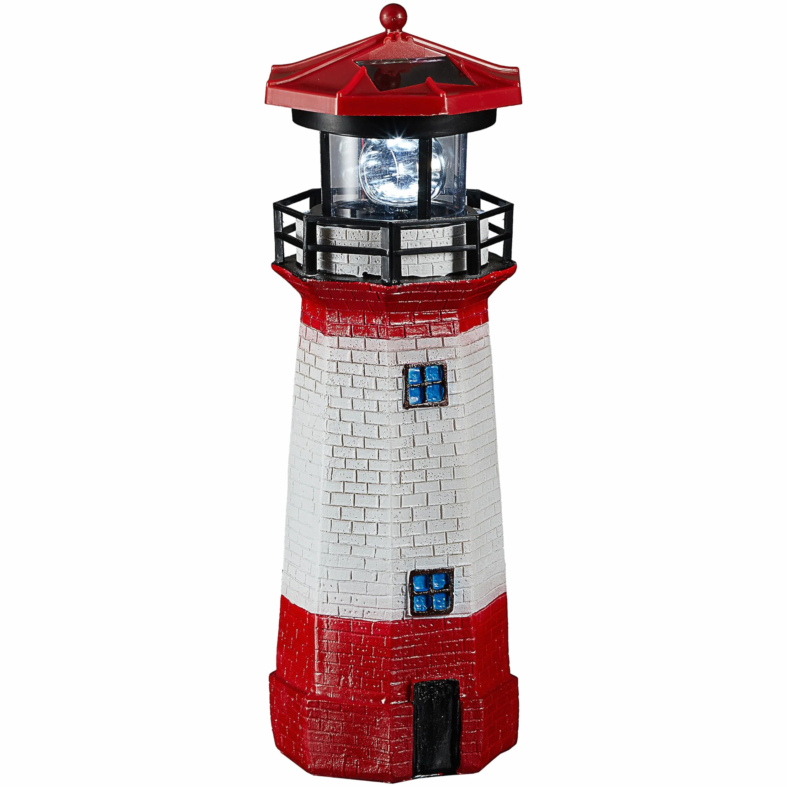 Cepewa Latarnia solarna LED, wys. 28 cm, czerwono-biała, dekoracja ogrodowa, latarnia morska, wieża, oświetlenie solarne (1 x solarna latarnia LED wys. 28 cm)