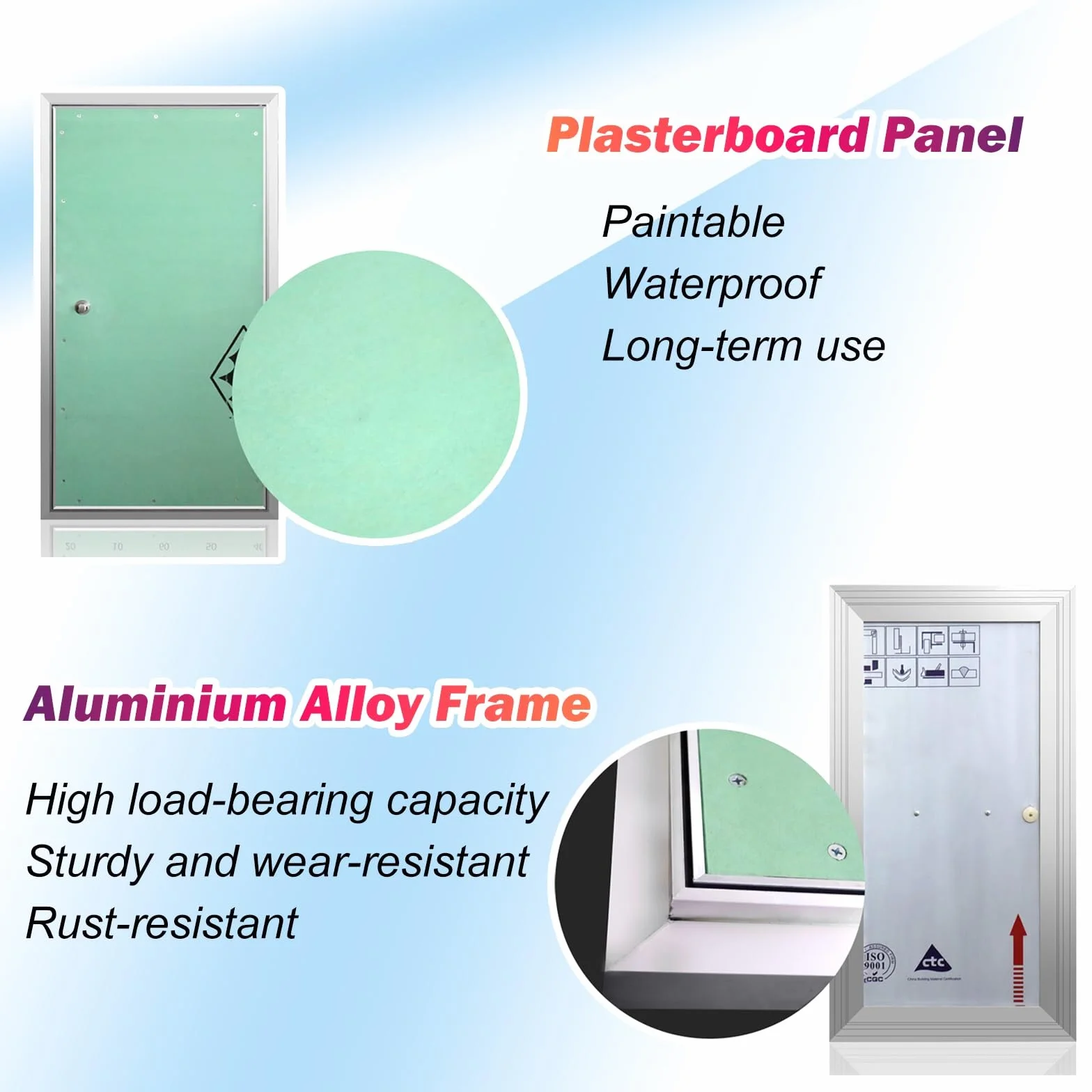 Panel dostępowy do płyt gipsowo-kartonowych o wymiarach od 30 x 50 do 80 x 130 cm, otwierana konstrukcja, idealna do łazienek i biur, drzwi serwisowe do montażu podtynkowego (50 x 70 cm)
