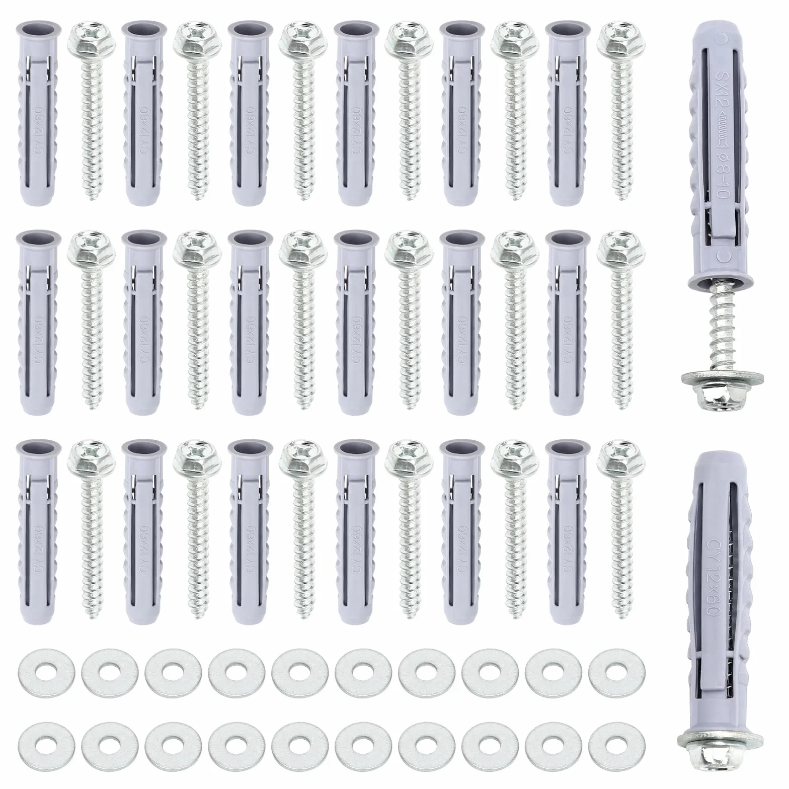 20 sztuk wytrzymałych kołków 8 mm ze śrubami M6 x 50 mm, kołki do dużych obciążeń z sześciokątnymi śrubami i podkładkami, kołek do płyt gipsowo-kartonowych do mocowania na płytach gipsowo-kartonowych