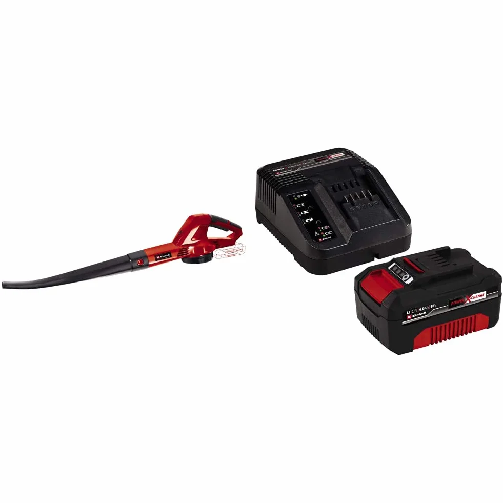 Einhell Power X-Change Akumulator z Ładowarką, Czarny/Czerwony, ‎ & Einhell Akumulatorowa dmuchawa do liści GC-CL 18 Li E-Solo Power X-Change