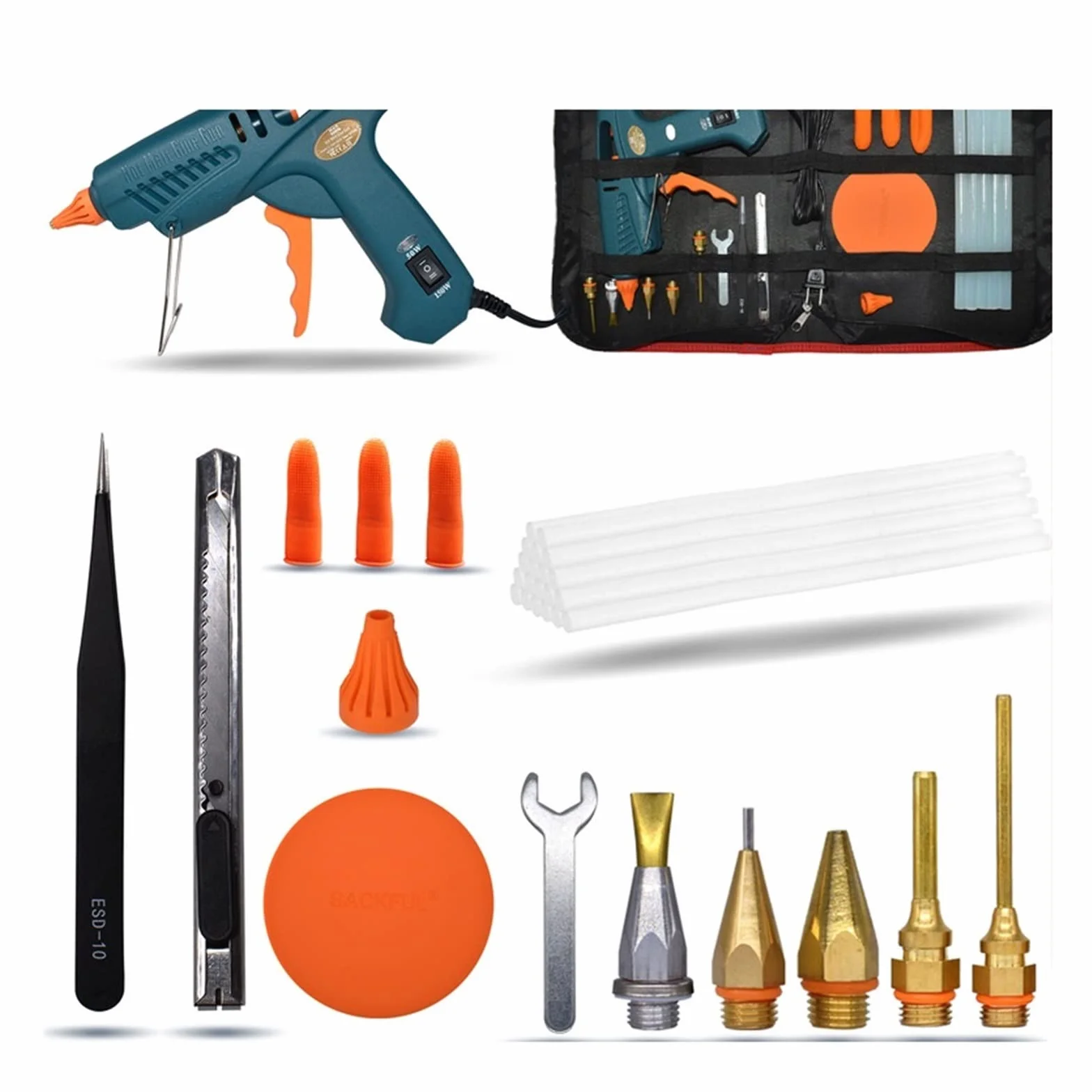 Pistolet do Kleju, Pistolet do klejenia na gorąco 15 w 1 zestaw narzędzi pistolet silikonowy 50 W/OFF/150 W przełącznik do naprawy rzemiosła DIY użyj 11mm klej w sztyfcie czysta miedź dysza(SET-8)