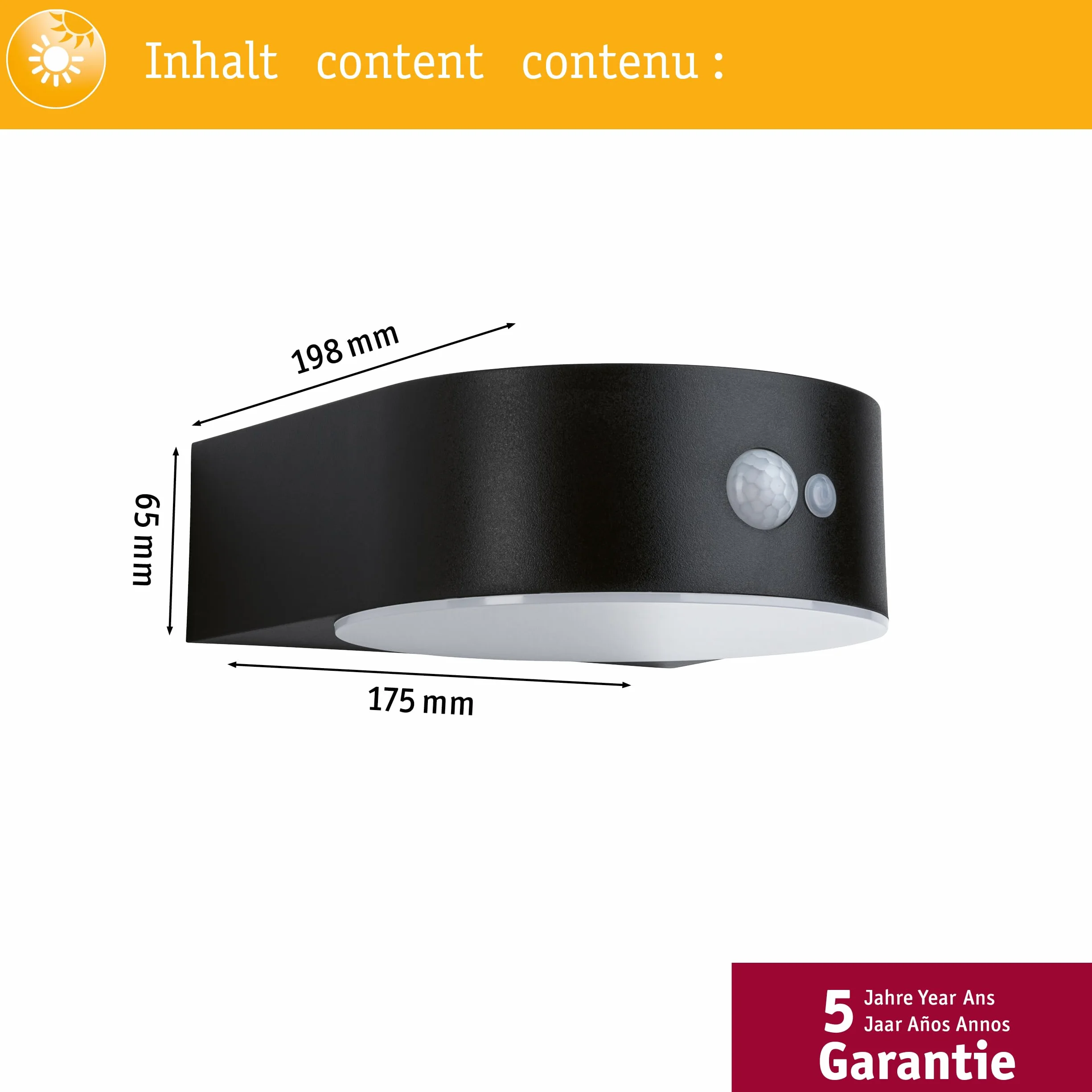 Paulmann Eileen 94570 LED lampa ścienna zewnętrzna z czujnikiem ruchu IP44 3000 K 3000 lm wraz z 1 x 5,5 W ciepła biel czarna bezprzewodowa tworzywo sztuczne do ponownego ładowania