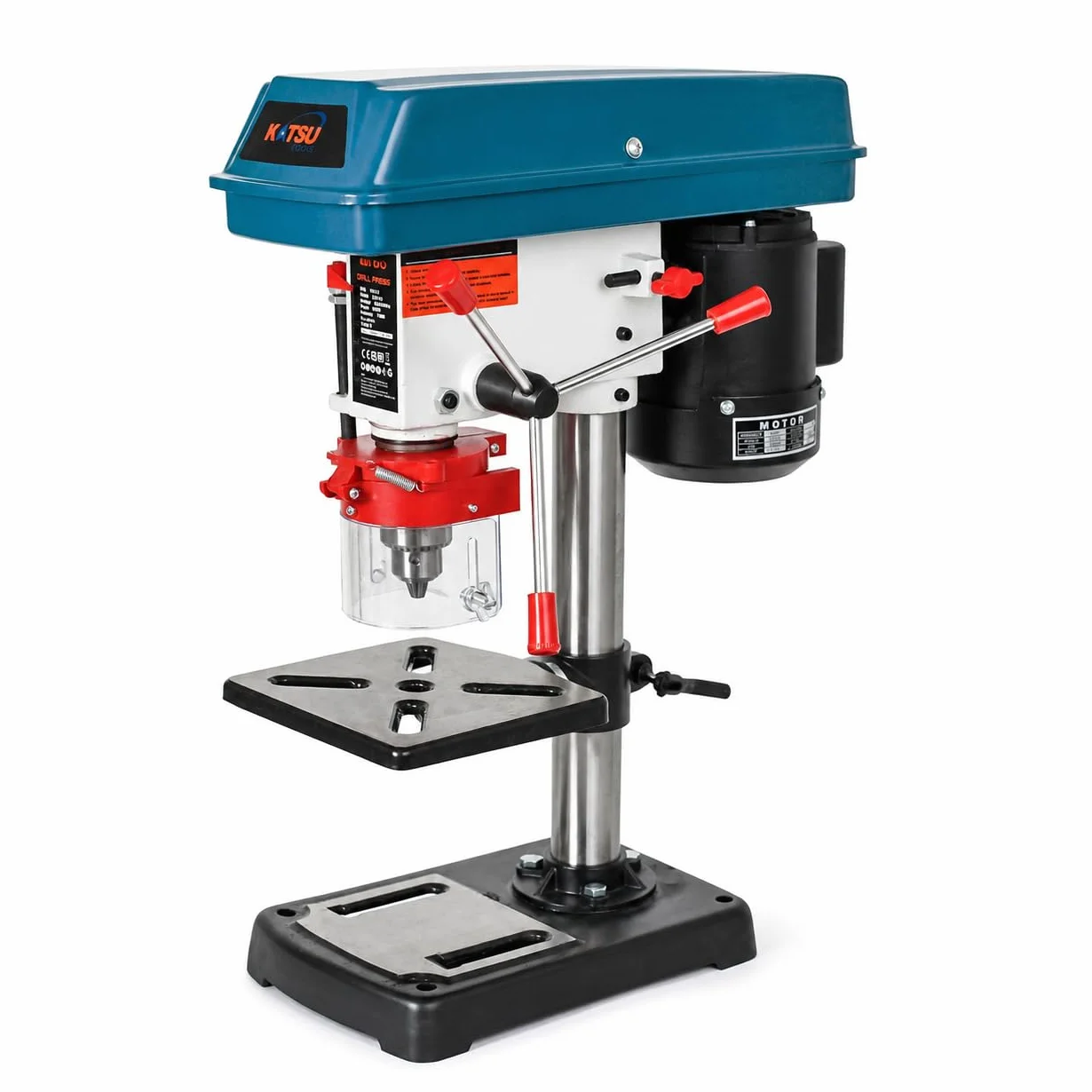 KATSU Tools Wiertarka stołowa 250 W + uchwyt 13 mm + 5 prędkości elektroniczny przełącznik zmiennej prędkości + 50 mm maksymalna głębokość wiercenia + maks. 2620 obr./min + stół wiertarski z regulacją