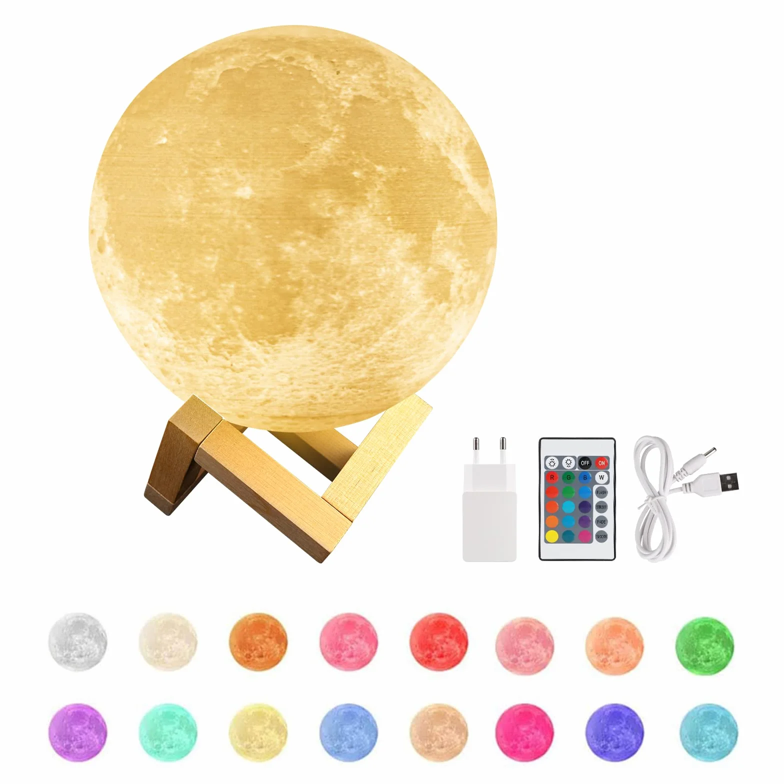 CPROSP Lampa księżycowa z nadrukiem 3D, lampa księżycowa, kula 15 cm, Lunalamp z pilotem zdalnego sterowania, lampa Moonlight z możliwością ściemniania, światło księżyca RGB 16 zmiana koloru