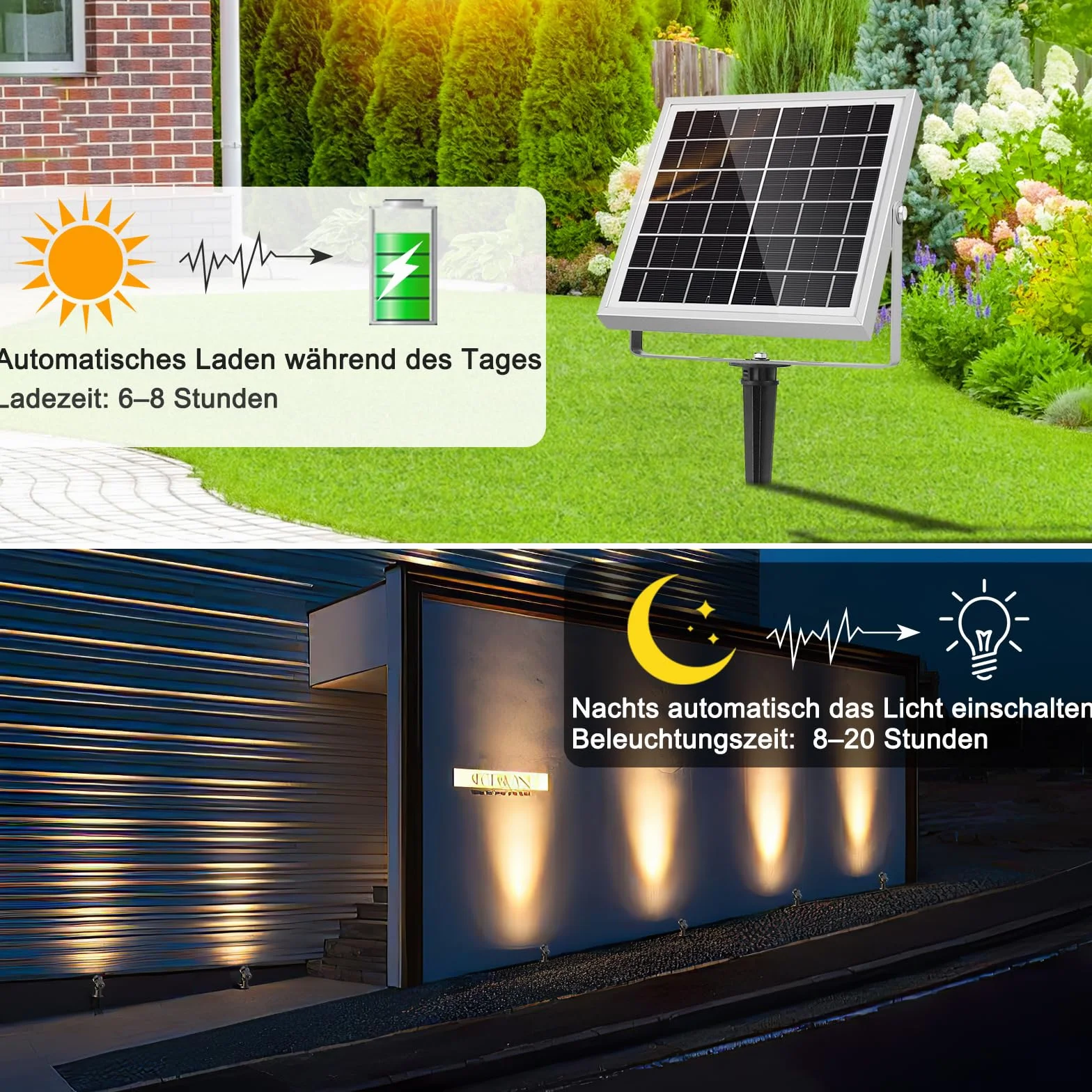 MEIKEE solarna lampa ogrodowa, 2700 K, ciepła biel, 3 jasność, 2 tryby dynamiczne, solarne oświetlenie ogrodowe, 6000 mAh, wodoszczelność IP66, lampa solarna do ogrodów, patio, trawników, drzew