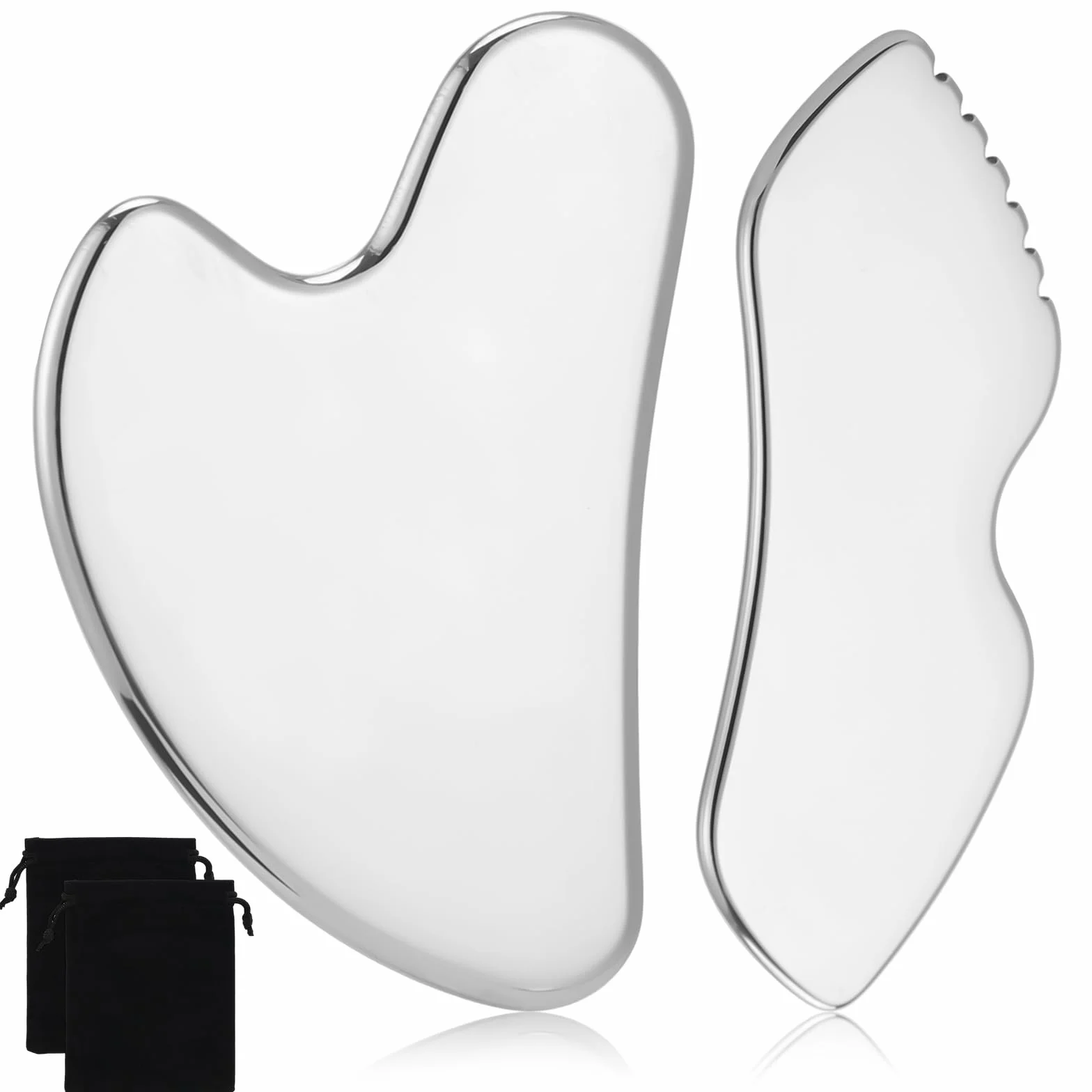 Gua Sha ze stali nierdzewnej 2 sztuki różne rozmiary z torbą narzędzie do twarzy szyi