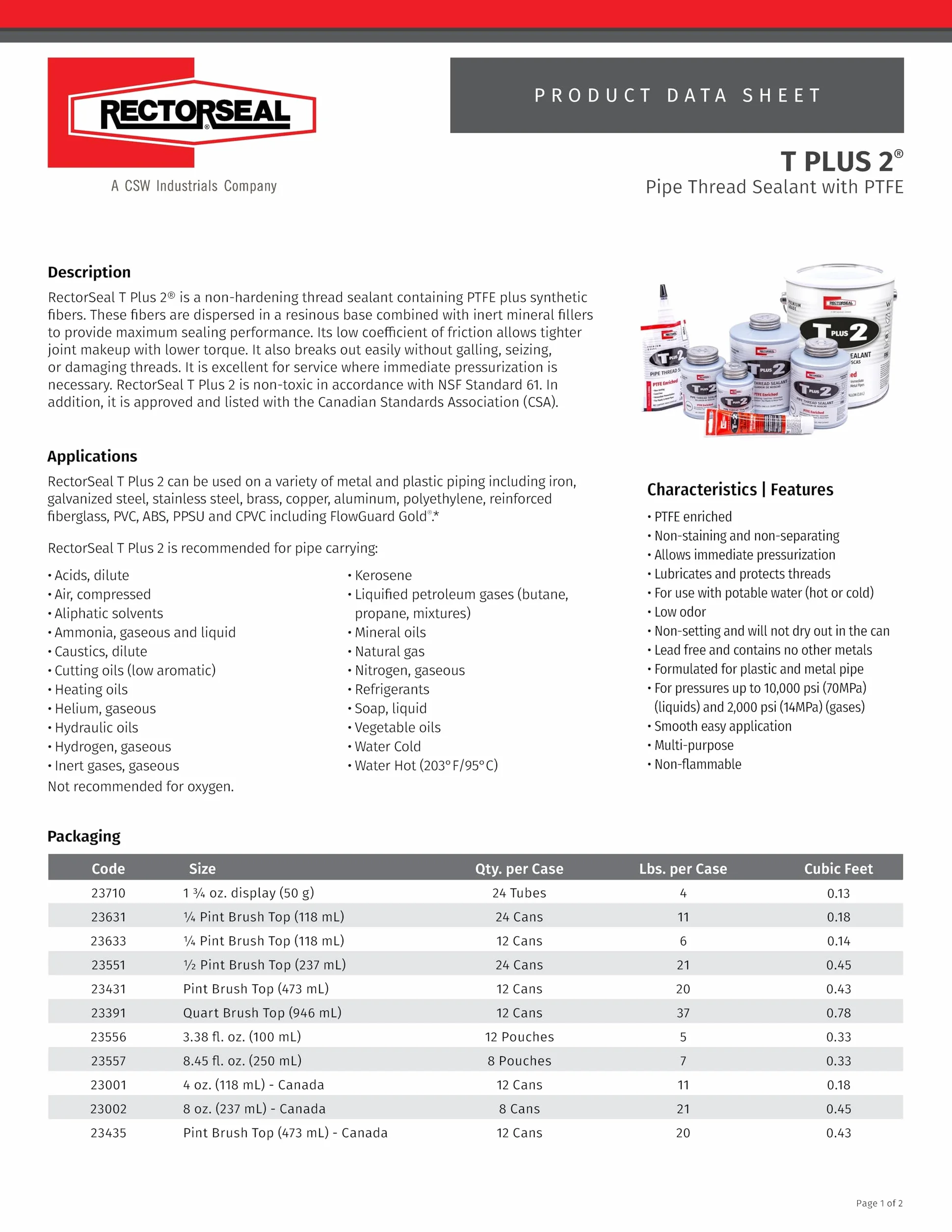 Rectorseal 23710 1-3/113.4 g rura T Plus uszczelniacz do gwintów rur, biały