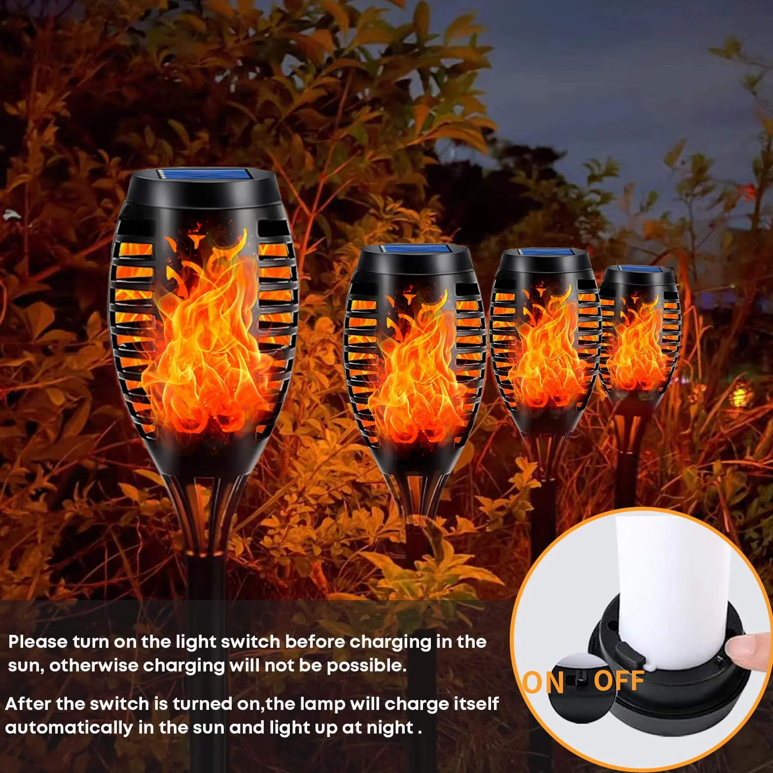 LQWELL Latarki solarne do ogrodu zewnętrznego, 8 sztuki, 12 diod LED, realistyczna lampa ścieżkowa z płomieniem, wodoodporność IP65, do trawnika, patio, dziedzińca (8 sztuki)
