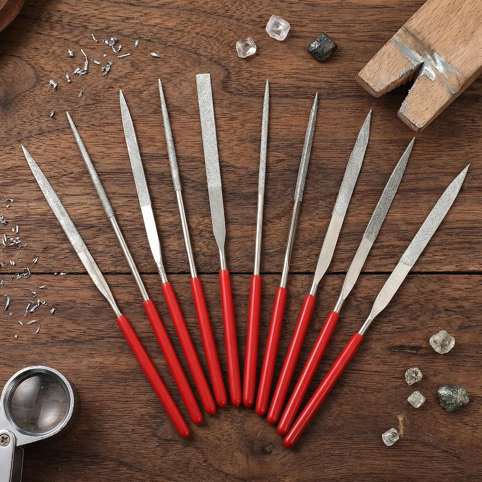 Zestaw pilników diamentowych, mini metalowe pilniki Riffler do biżuterii, szkła, kamienia, drewna, precyzyjne narzędzia ręczne z okrągłymi trójkątnymi, kwadratowymi płaskimi kształtami (3 x