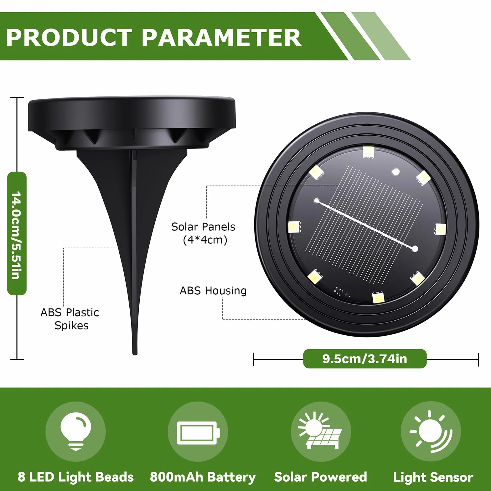 NIBSHOOM 8 sztuk zewnętrznych lamp solarnych, odporne na warunki atmosferyczne lampy solarne IP68 z 8 LED, oświetlenie ogrodowe o długiej żywotności, chłodna biel lampy solarne do ogrodu, tarasów