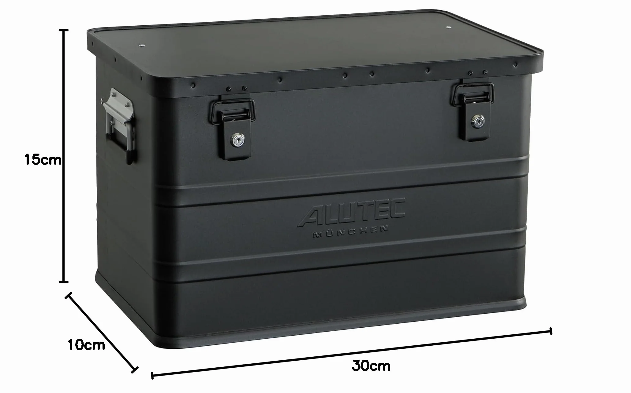 ALUTEC Pudełko aluminiowe Classic 68 (kolor czarny, pojemność 68 l, wymiary wewnętrzne (dł. x szer. x wys.) 550 x 350 x 355 mm/wymiary zewnętrzne (dł. x szer. x wys.) 575 x 385 x 375 mm, pudełko do