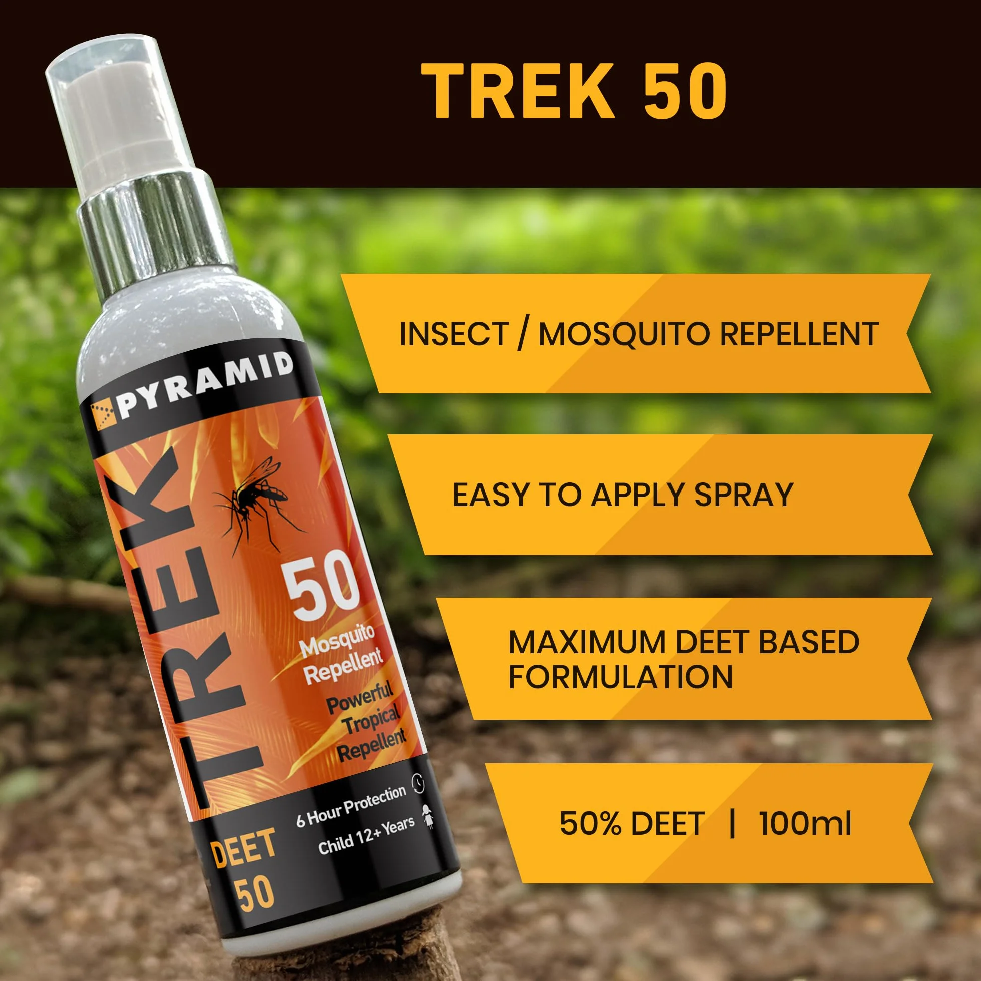 Pyramid Trek Spray odstraszający owady 50% DEET bezzapachowy ochrona 6h dla dzieci od 12 lat 3 szt.