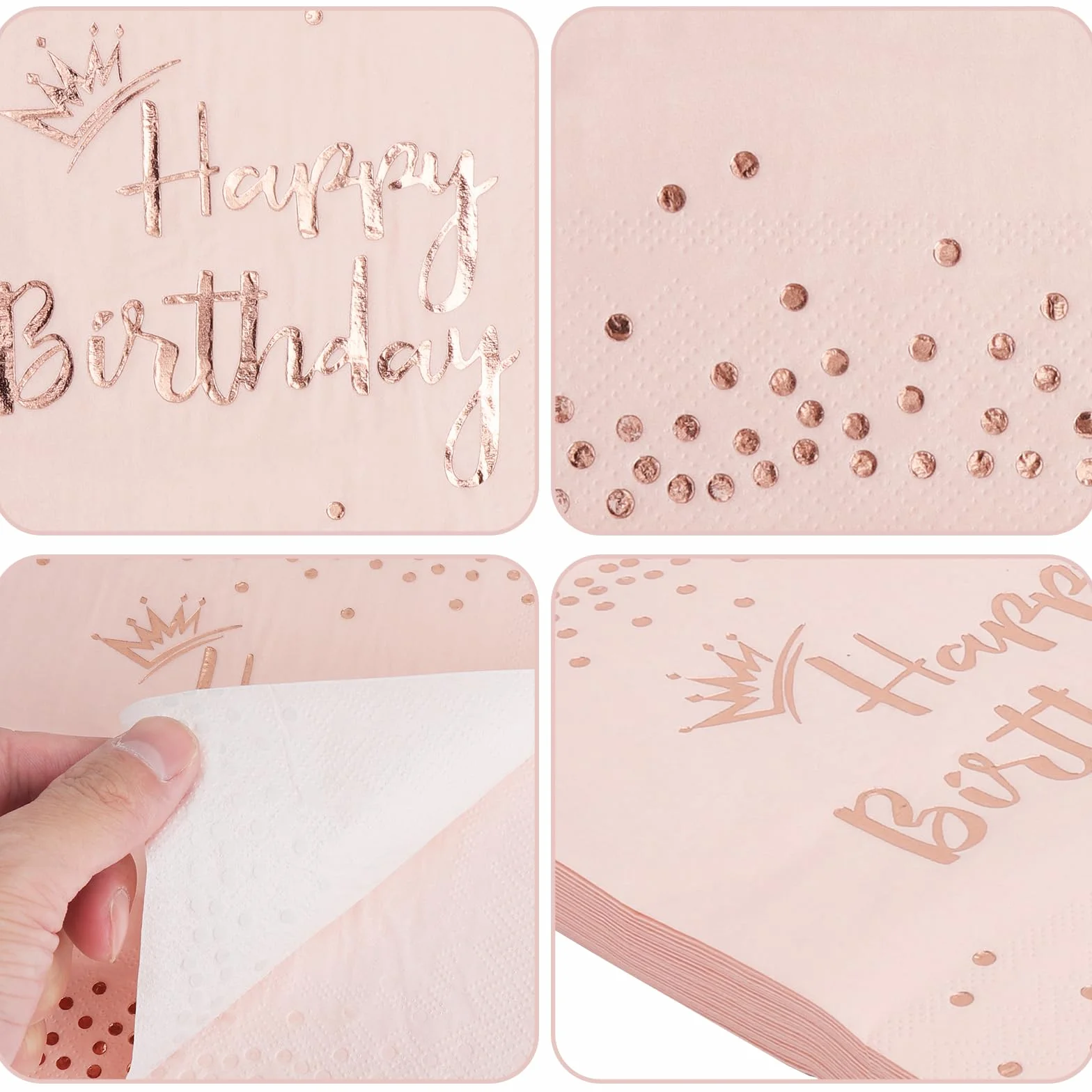40 sztuk serwetek różowych Happy Birthday, 33 x 33 cm, dekoracja stołu, serwetki urodzinowe dla dzieci, kobiet, dziewcząt, na urodziny, imprezę, dekoracja, jubileusz, wieczór panieński