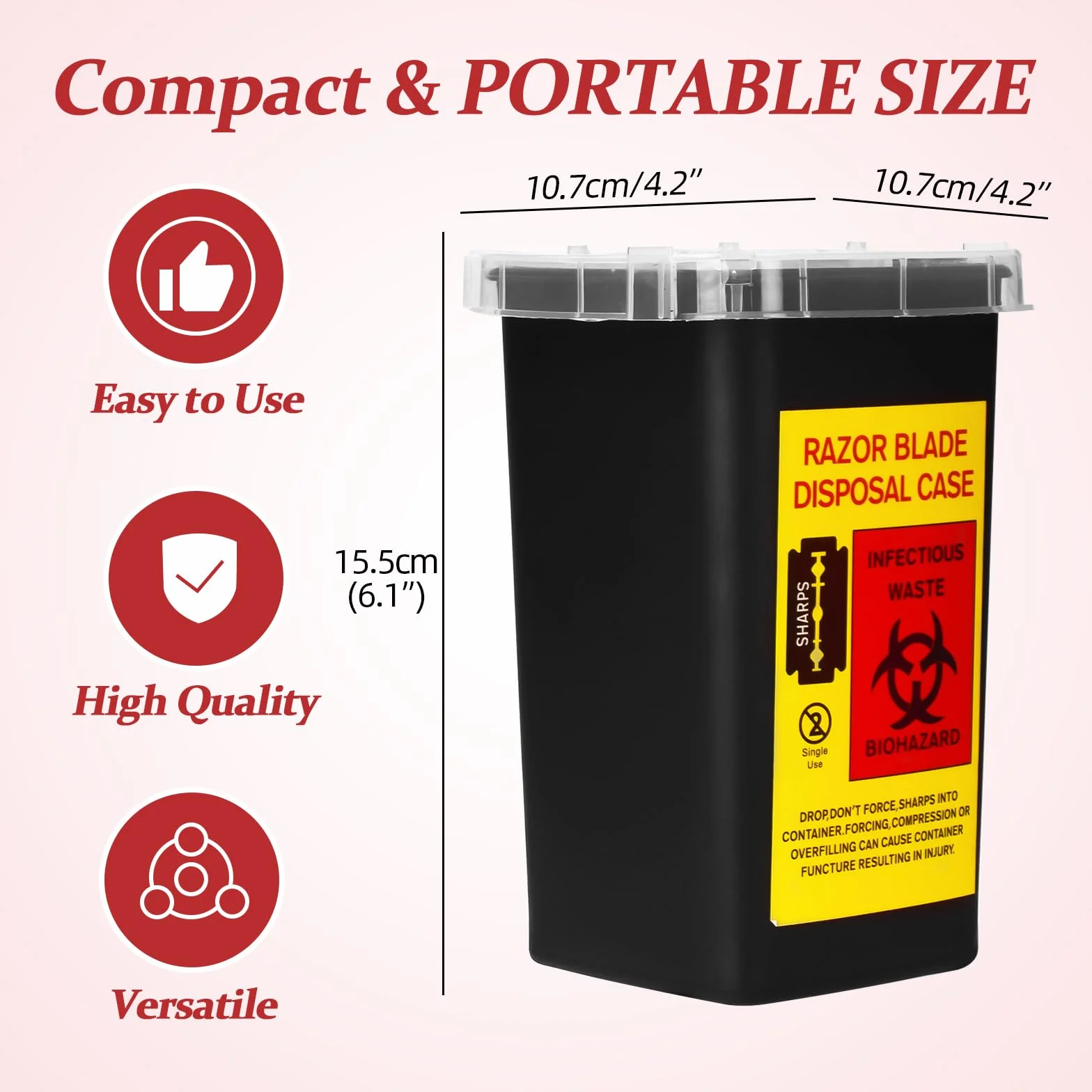 ATOMUS 2 szt. 1 l Black Tattoo Plastic Sharp Container Box Sharps Containers Needle Destruction Waste Bin Needle Disposal Bin with Lid for Tattoo Eyebrow Blade