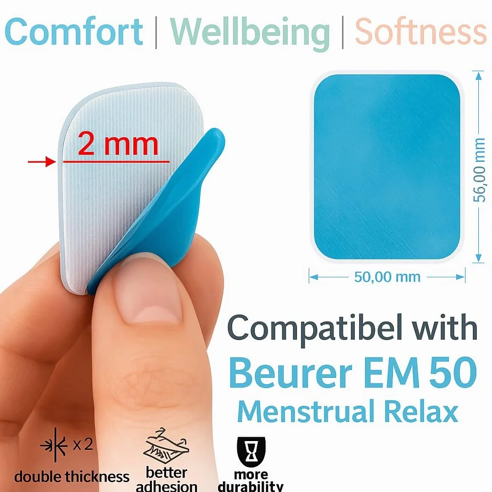 3 zestawy zamienne (6 sztuk) 100% żelowe podkładki kompatybilne z urządzeniami Beurer EM 50 Menstrual Relax. Zaoszczędź do 30%, Przezroczysty