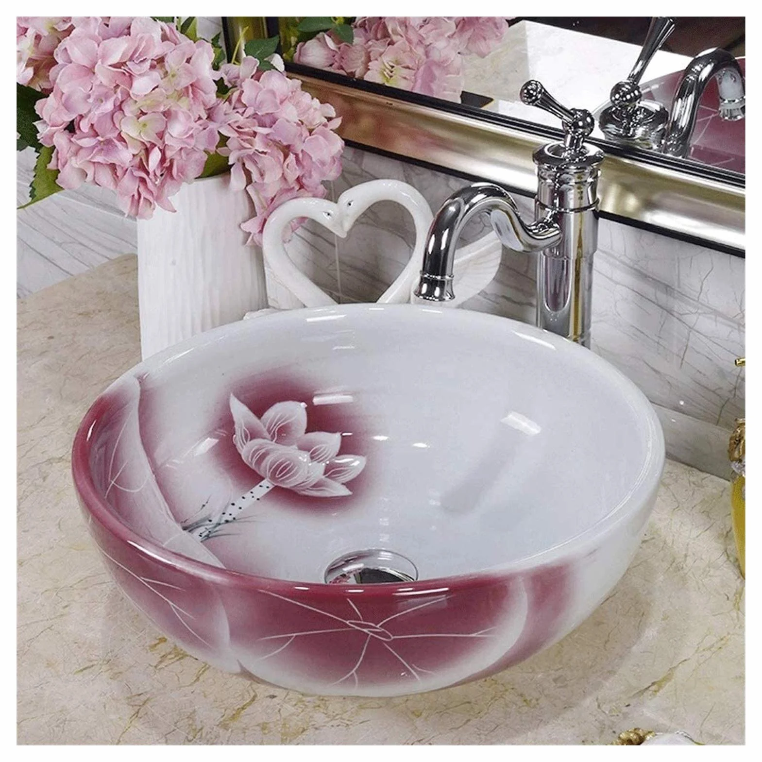 Szafka Pod Umywalkę Z Umywalką, Umywalka Łazienkowa, Umywalka Nablatowa, 15-Calowa Ceramiczna Umywalka Łazienkowa, Okrągła, Biała, Umywalka Nablatowa Do Łazienki, Hotelu, Domu