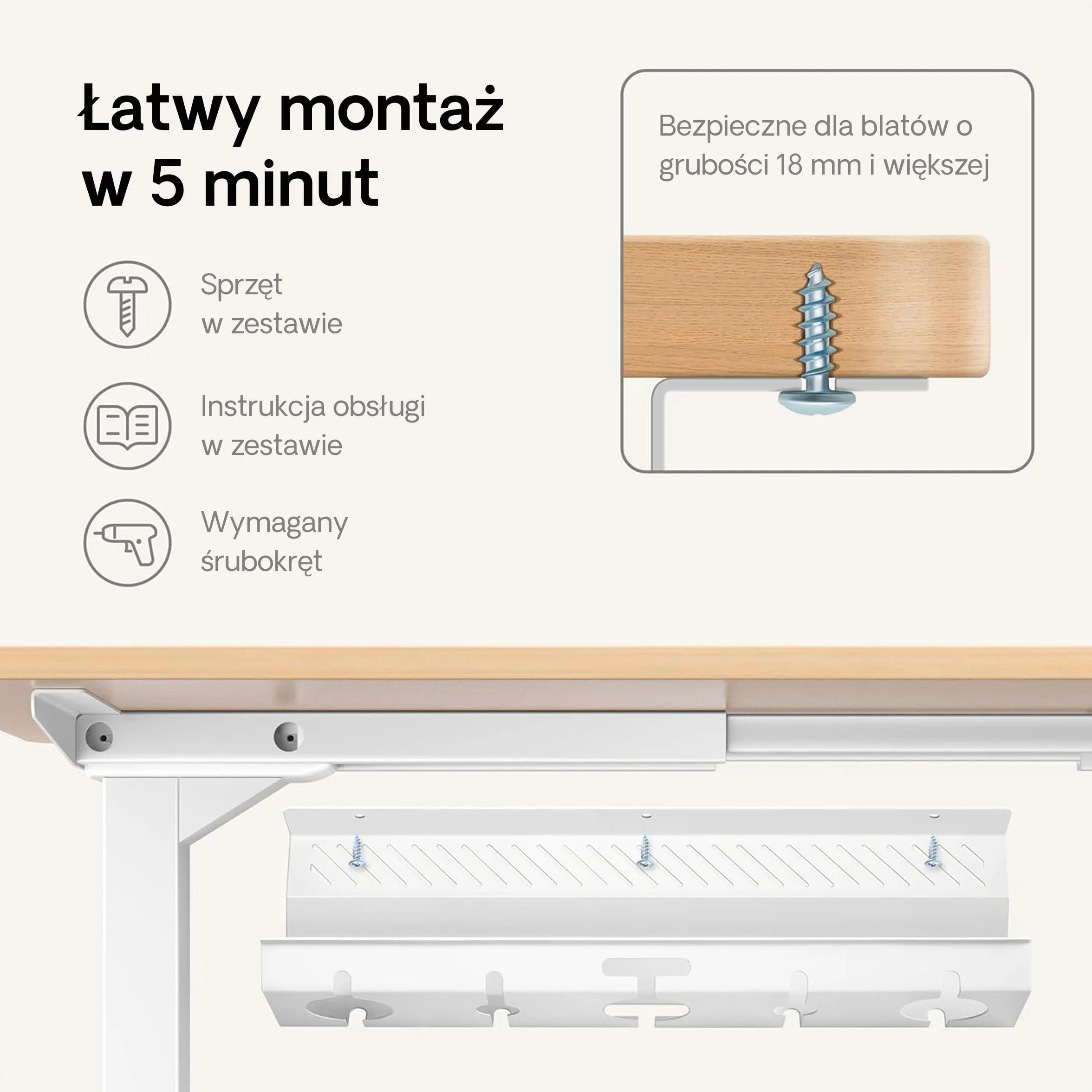 Organizer kablowy, biały, zestaw 2 szt. – stal nierdzewna, do zarządzania kablami, kanał kablowy z 5 otworami na kable – łatwy w montażu organizer – uchwyt na kable Desktronic