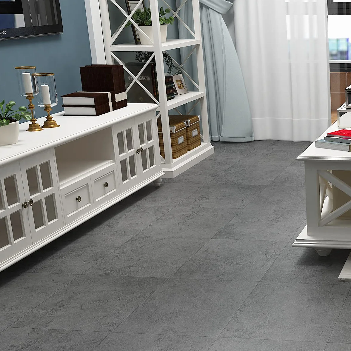 Livelynine 32 szt. płytki podłogowe samoprzylepne winylowe płytki podłogowe szare 30 x 30 odkleić i przykleić winylowe płytki podłogowe wodoodporne podłogi kuchenne płytki podłogowe łazienkowe samoprzylepne płytki podłogowe efekt szary kamienia