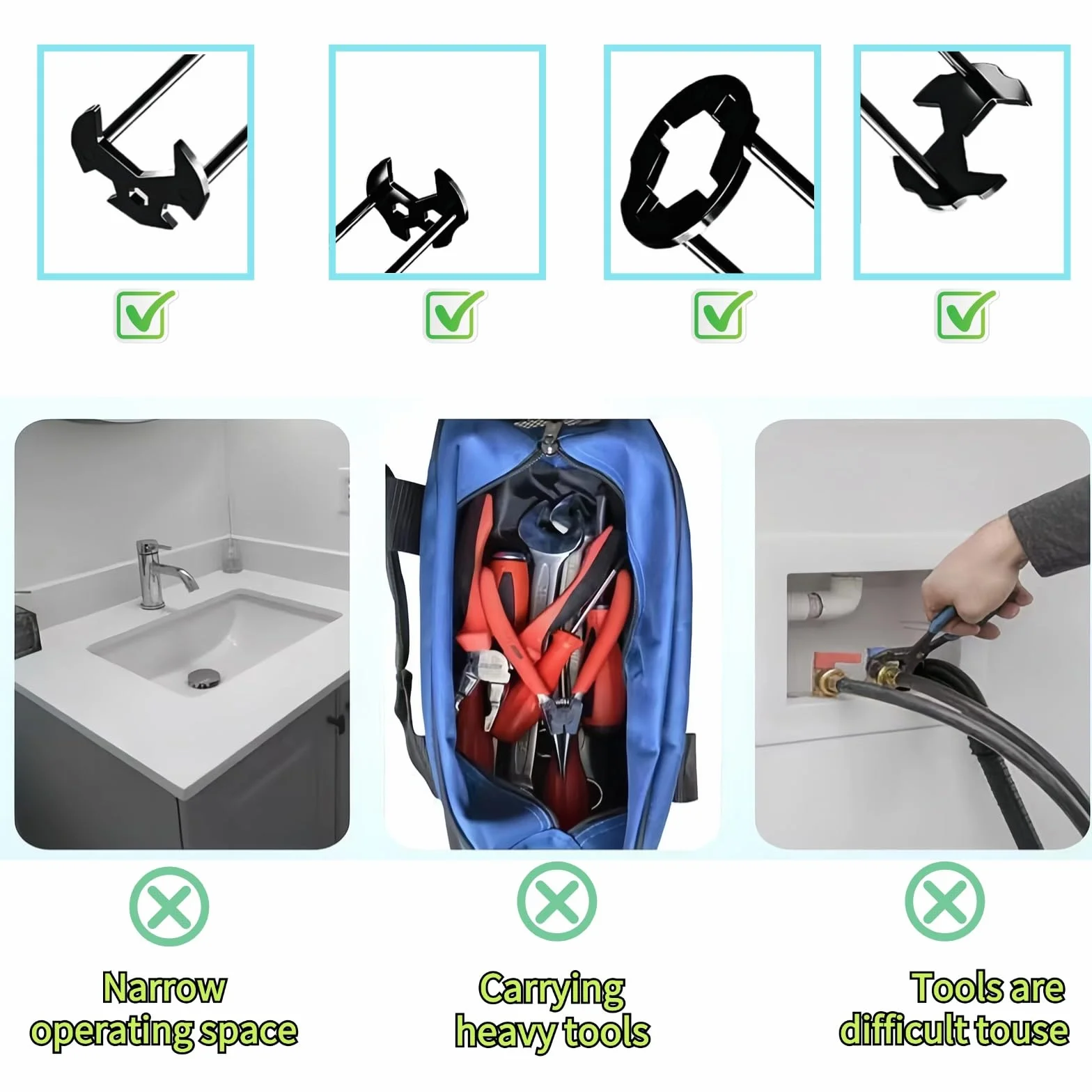 Klucz umywalkowy, wielofunkcyjny klucz do zlewozmywaka, 11 rozmiarów, uniwersalny, cztero-szczękowy klucz sześciokątny do napraw kuchni