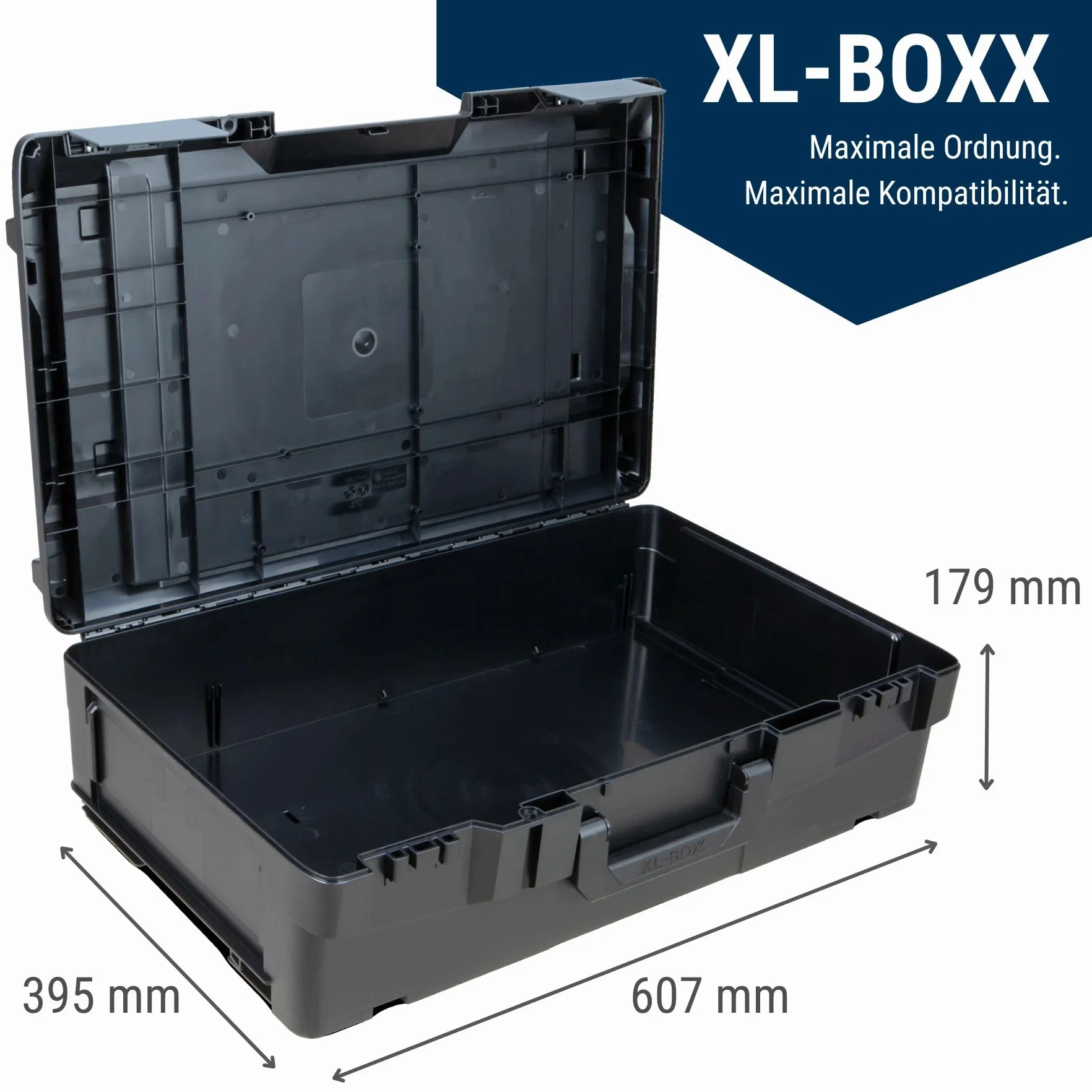 XL-BOXX walizka na narzędzia 30L – Możliwość układania na sobie & kompatybilna z L-BOXX, W-BOXX, Sortimo & Hilti – 607x395x179 mm – Odporna na bryzgi, 3,2kg, plastik ABS (XL-BOXX)