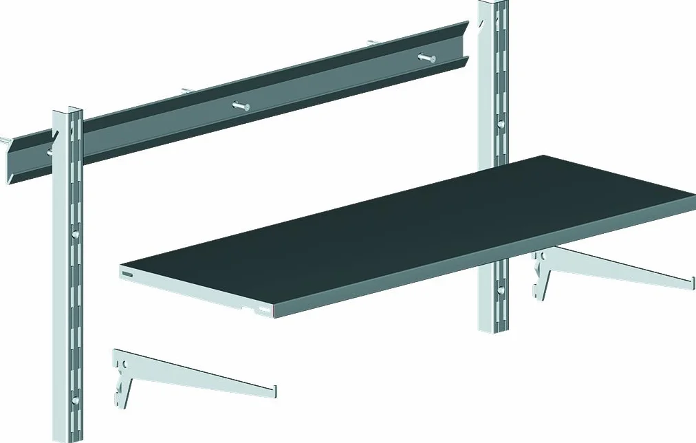 Półka stalowa do samodzielnego montażu – półka do szyny ściennej i wspornika regału Pro – 800 x 300 mm, stal, białe aluminium, 2 szt.