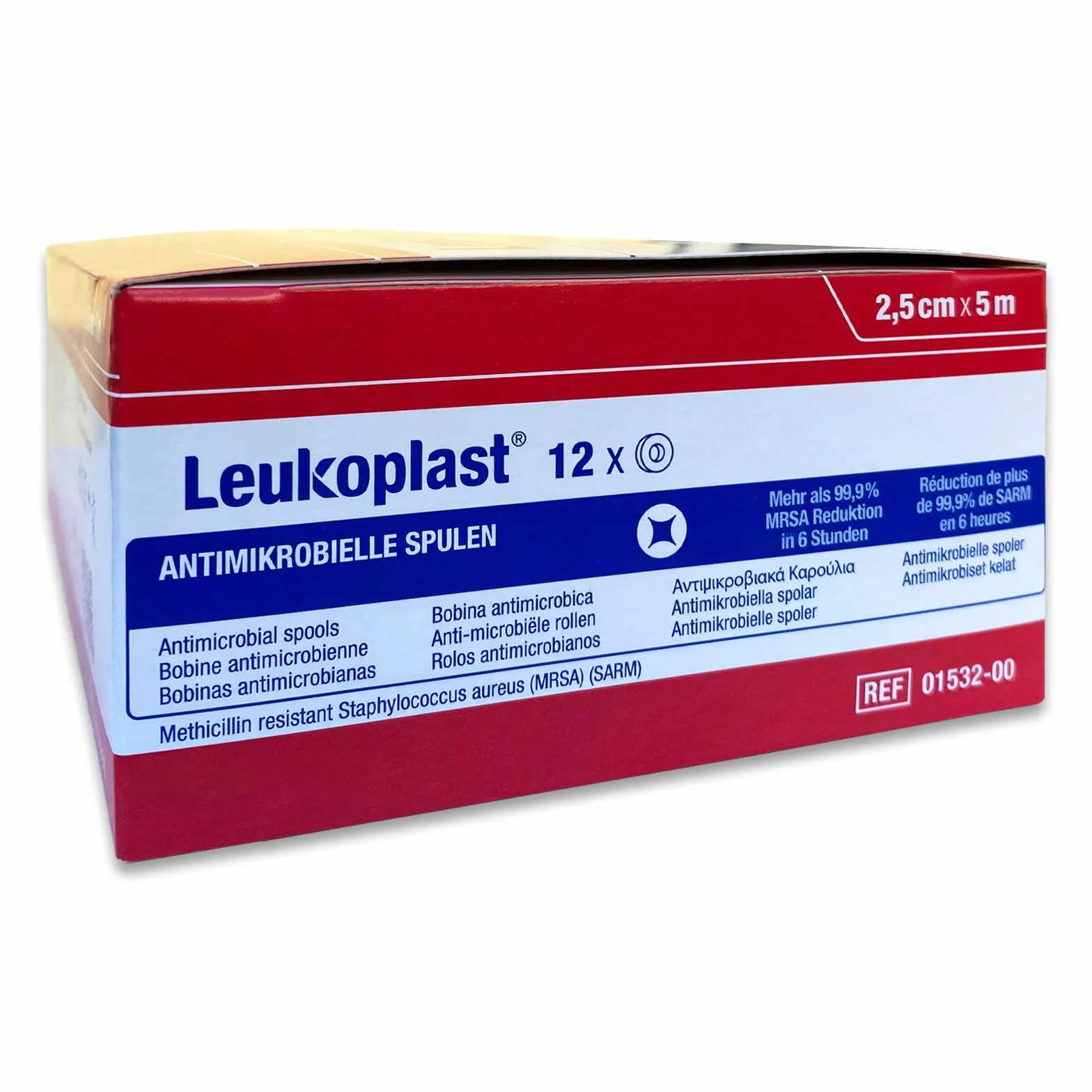Leukoplast Taśma 2,5 cm x 5 m Rolka Plastrów Mocujących z Pierścieniem Ochronnym