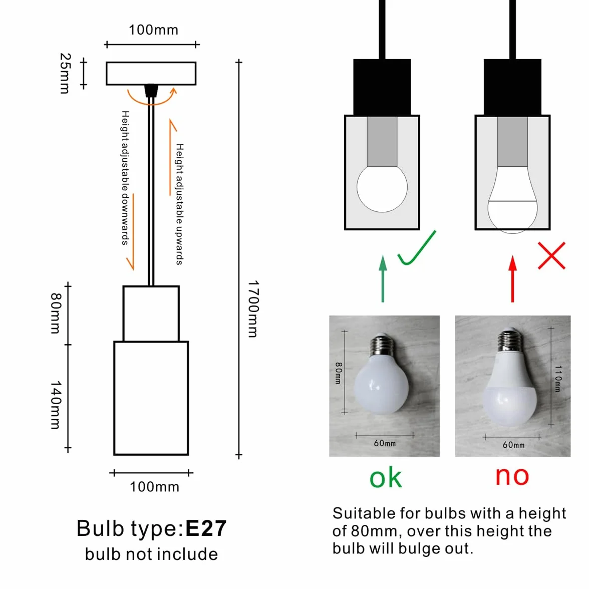 1-punktowa lampa wisząca w stylu vintage, biała, z regulacją wysokości, wyspa kuchenna, przemysłowa, lampa wisząca, E27, 1,2 m, do kuchni, jadalni, sypialni, salonu, baru (bez żarówki)