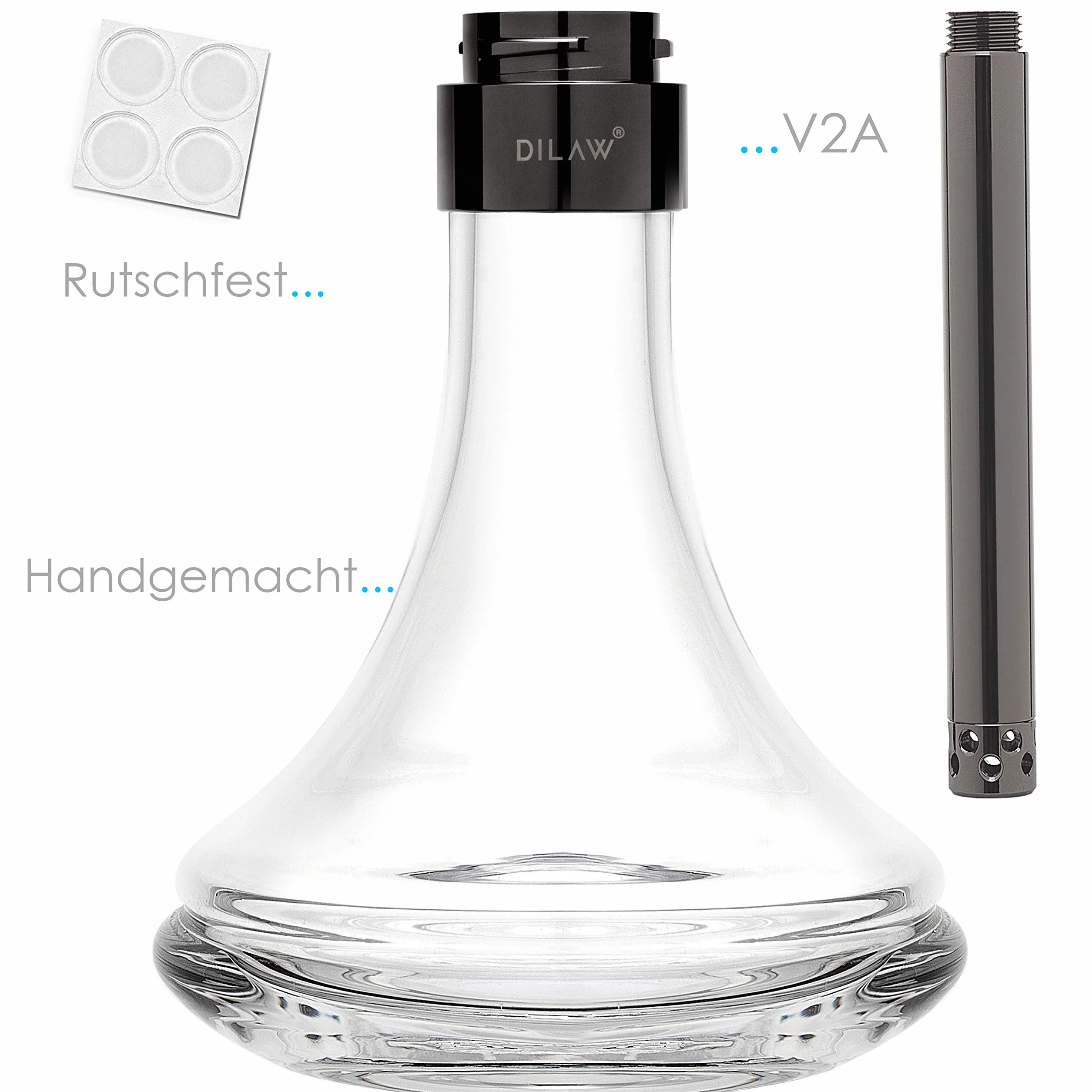 DILAW Kompletny zestaw sziszy Smart to go 38 cm stal nierdzewna mini hookah 4 przyłącza 4 adaptery szklane