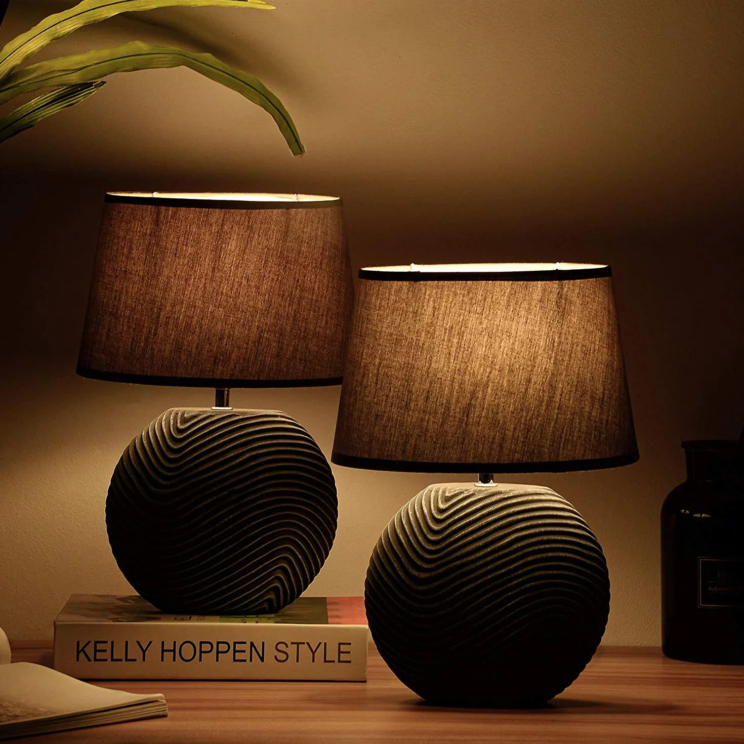 BRUBAKER Lampka stołowa lub nocna Zen Garden antracyt szara - ceramiczna podstawa o dwukolorowym, matowym wykończeniu - wysokość 38 cm