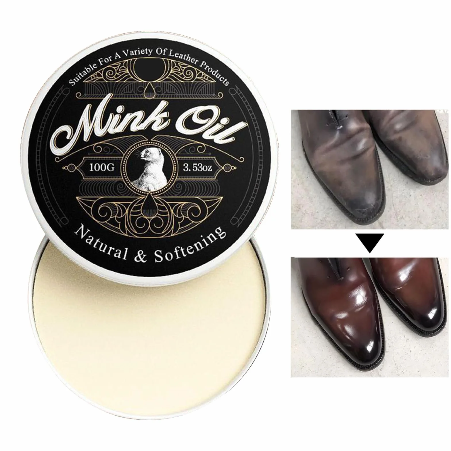 Mink Oil for Leather - Leather Care Cleaner, All-Natural Moisturizing Paste 100g for Bags, Boots, Shoes, Clothing, Sofas, Leathers Accessories, Cleaning Supplies