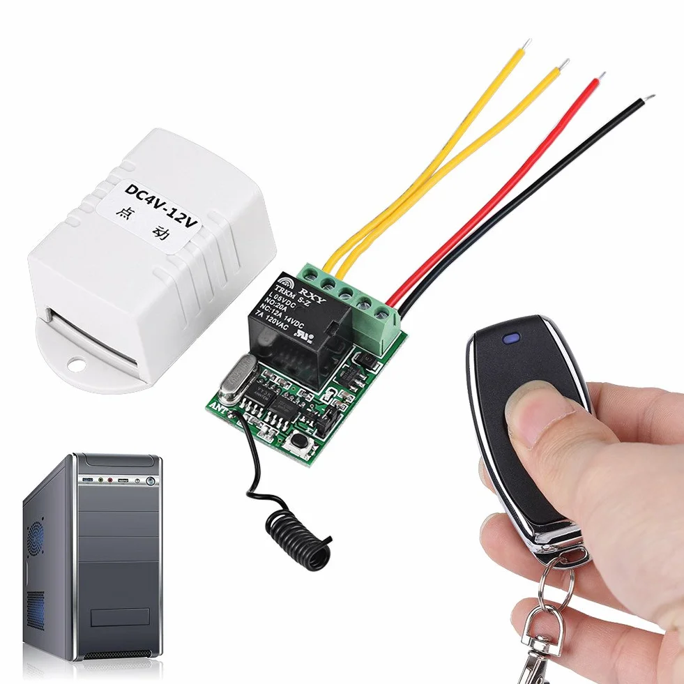 Relaisschalter, Fernschalter Set mit Fernbedienung DC 4V 5V 6V 7,4V 9V 12V Wireless Relais Fernbedienung Ein Schlüsselschalter Empfänger + Sender für Computer Mainframe