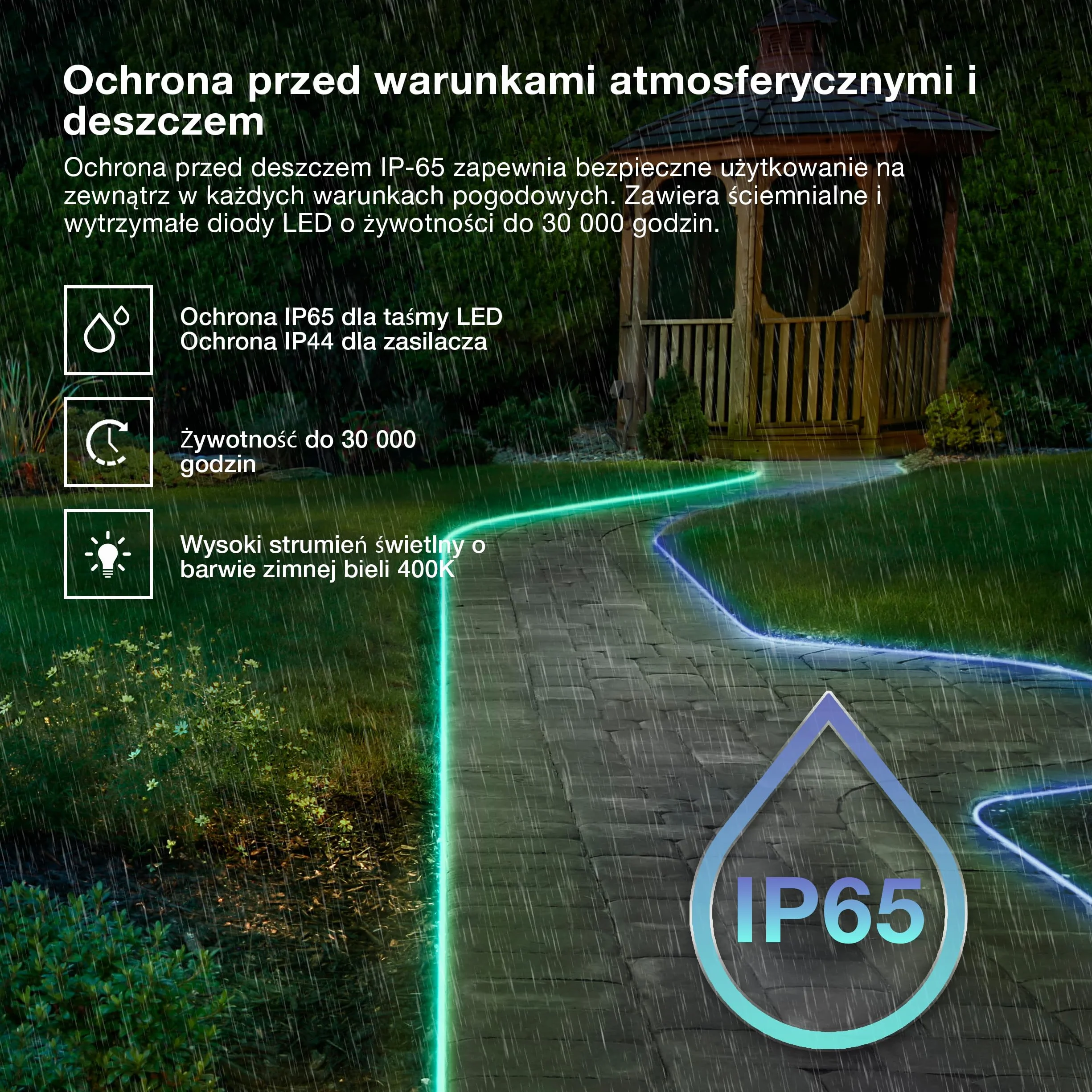 OSRAM Taśma LED Outdoor Flex 10M IP65, chłodna biel, możliwość przedłużenia do 50 m, w tym bęben kablowy, akcesoria montażowe, kabel połączeniowy