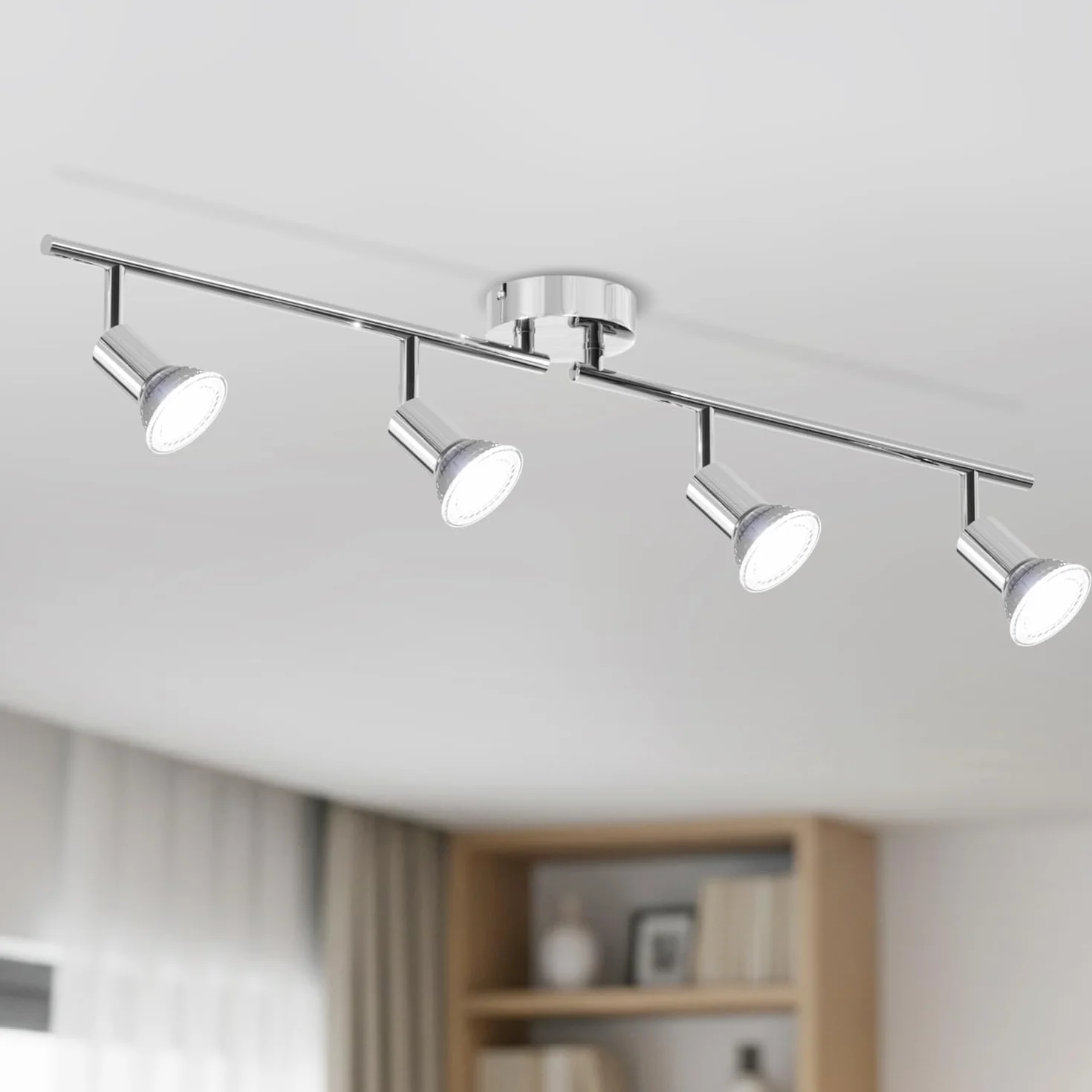 LVWIT Lampa sufitowa GU10, 4-punktowa lampa sufitowa LED posrebrzana ocynkowana, oświetlenie wewnętrzne, żyrandol kuchenny, metalowa rampa (bez żarówki)