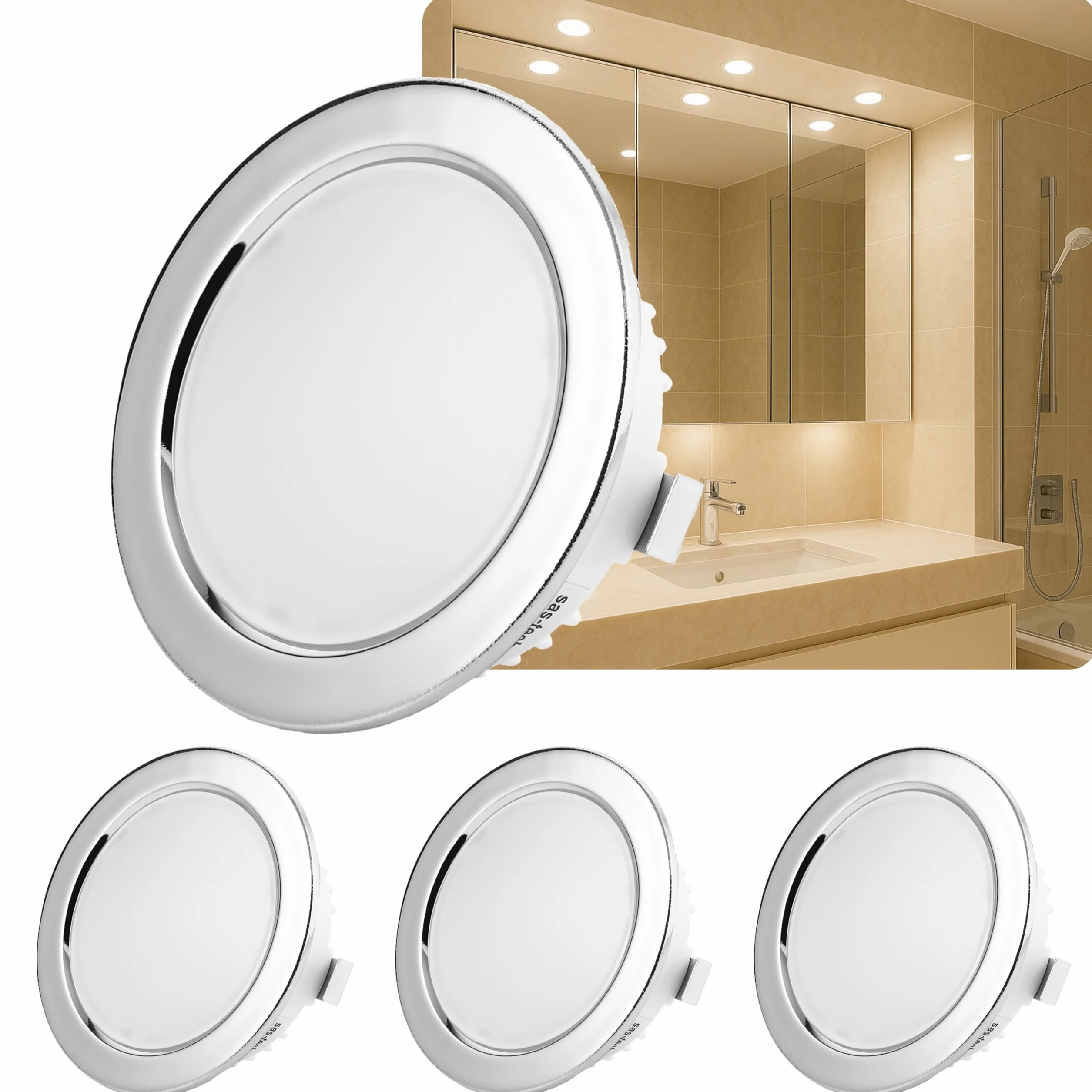 Zestaw 4 szt. mini płaskie lampy meblowe LED IP44 250 lumenów 3.5W 12V wpuszczane reflektory punktowe