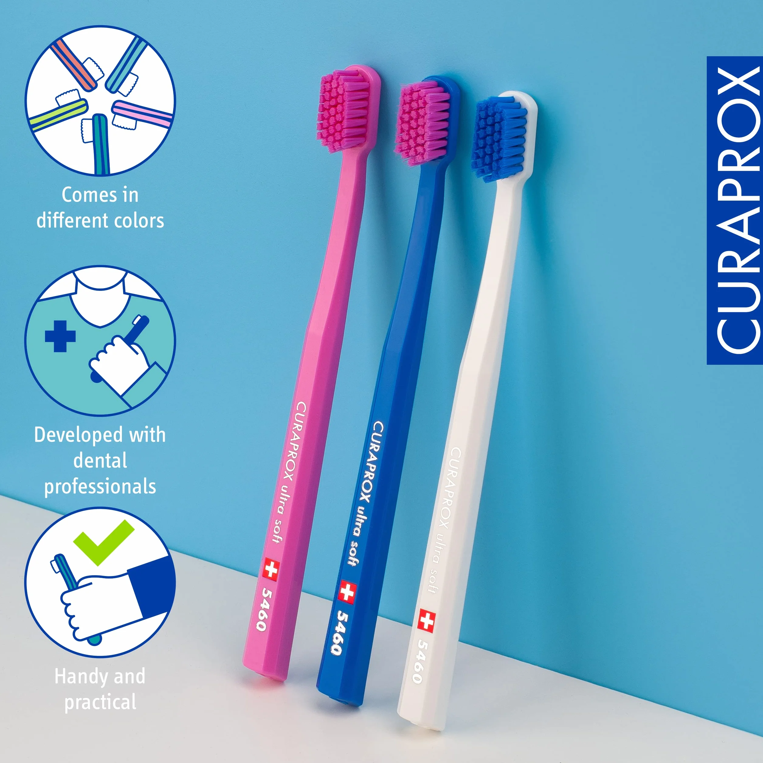 Curaprox CS 5460 Ultra-miękka szczoteczka do zębów | Losowy kolor | Pielęgnacja dziąseł i zębów dla dorosłych | Ultra Miękkie włosie Curen® | pojedyncze opakowanie | Wyprodukowano w Szwajcarii